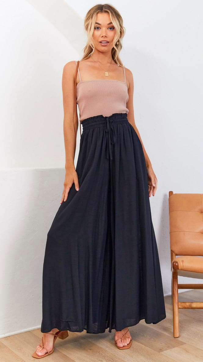 Avery Wide Leg Pants for Women - High Waisted Flowy Trousers in Black | Comfortable & Stylish for Work, Casual Outfits and Travel