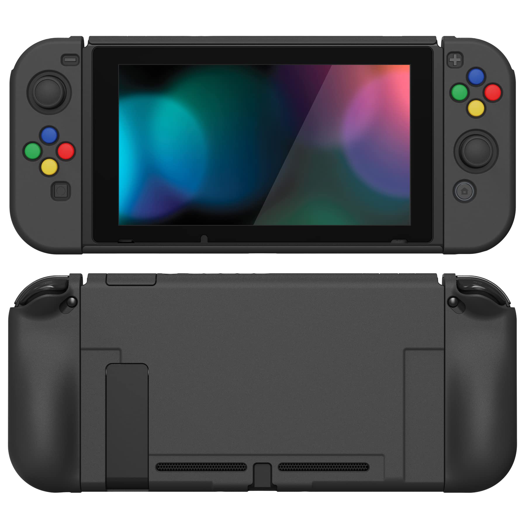 PlayVital Protective Case for Nintendo Switch with Screen Protector & AlterGrips Buttons - Black | Durable Cover for Travel, Gaming at Home, and On-the-Go Protection