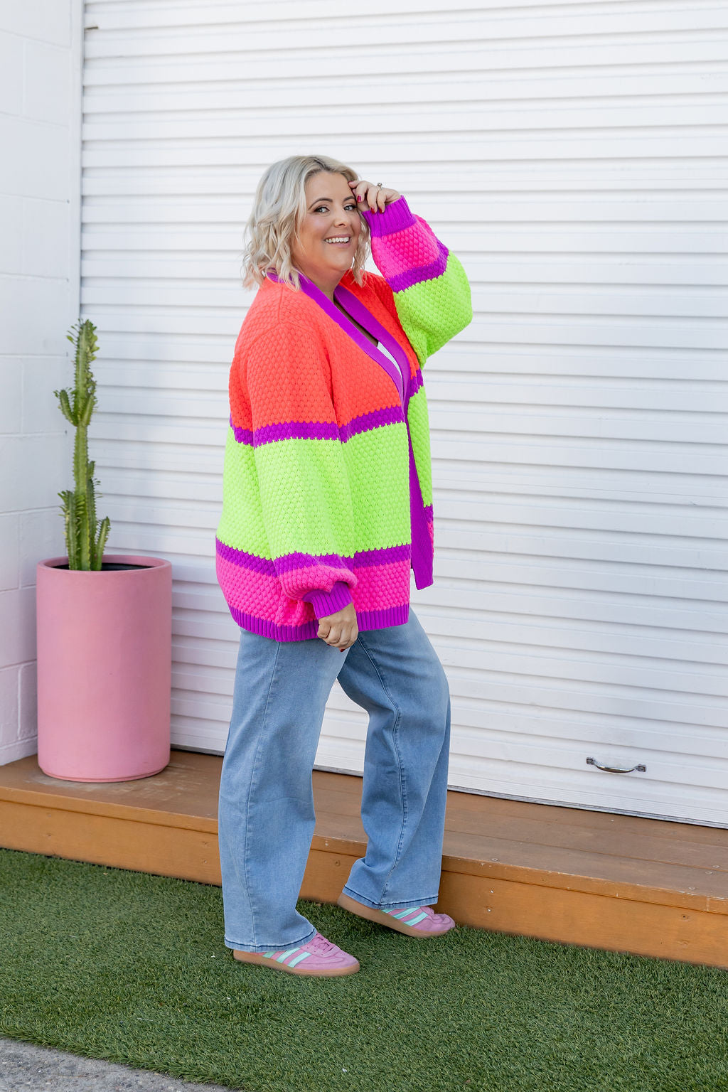 Stylish Marbelle Knit Cardigan in Fluro Mix - Perfect for Casual Outfits, Office Wear & Cozy Evenings