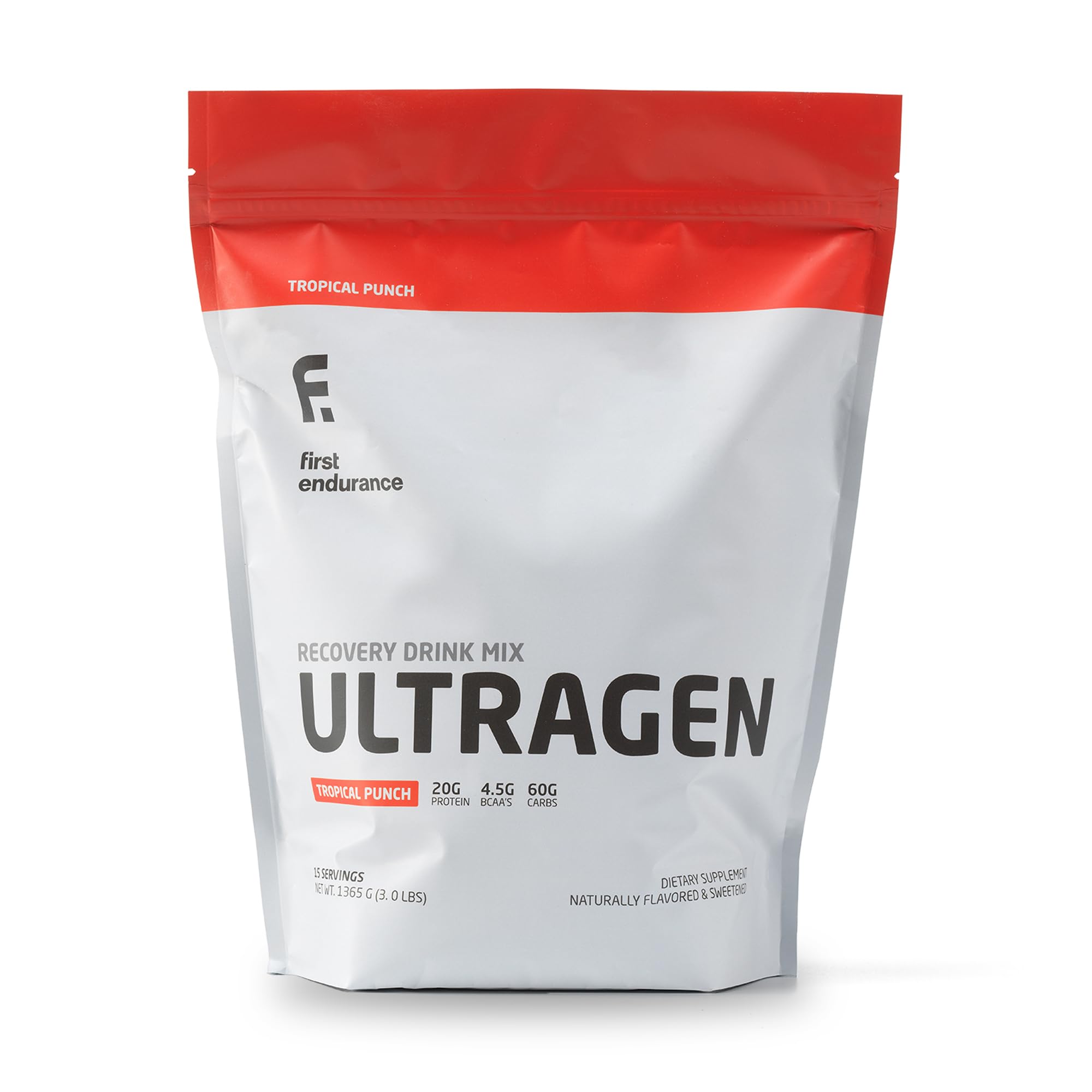 FIRST ENDURANCE Ultragen Post-Workout Recovery Drink Powder - Protein Mix for Energy Boost & Faster Muscle Recovery | Tropical Punch Flavor, 15 Servings | Ideal for Athletes, Gym Enthusiasts & Fitness Recovery