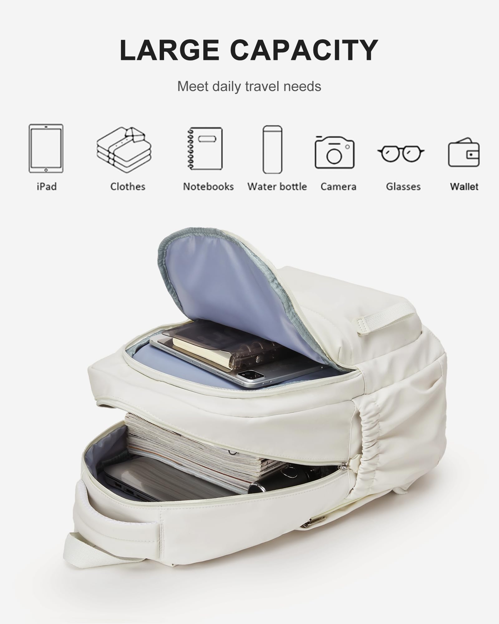 Winspansy Small Aesthetic Backpack for School & Travel - Lightweight Daypack for Women, Men, College & High School Students - Fits 14 Inch Laptop with USB Charging Port - Beige | Perfect for Daily Commute, Campus Life & Weekend Getaways
