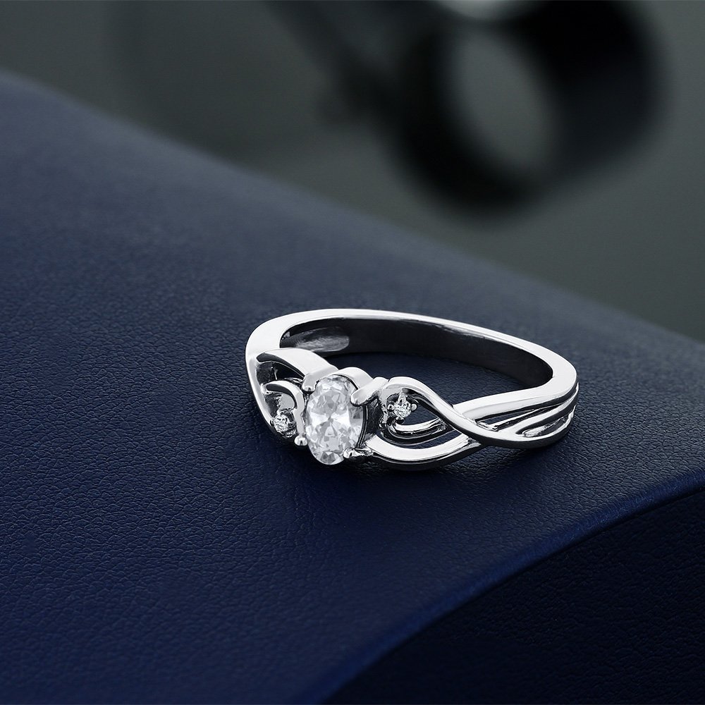 0.51 Ct Oval White Topaz & Lab-Grown Diamond 925 Sterling Silver Ring for Women | Elegant Wedding, Engagement & Everyday Jewelry Gift