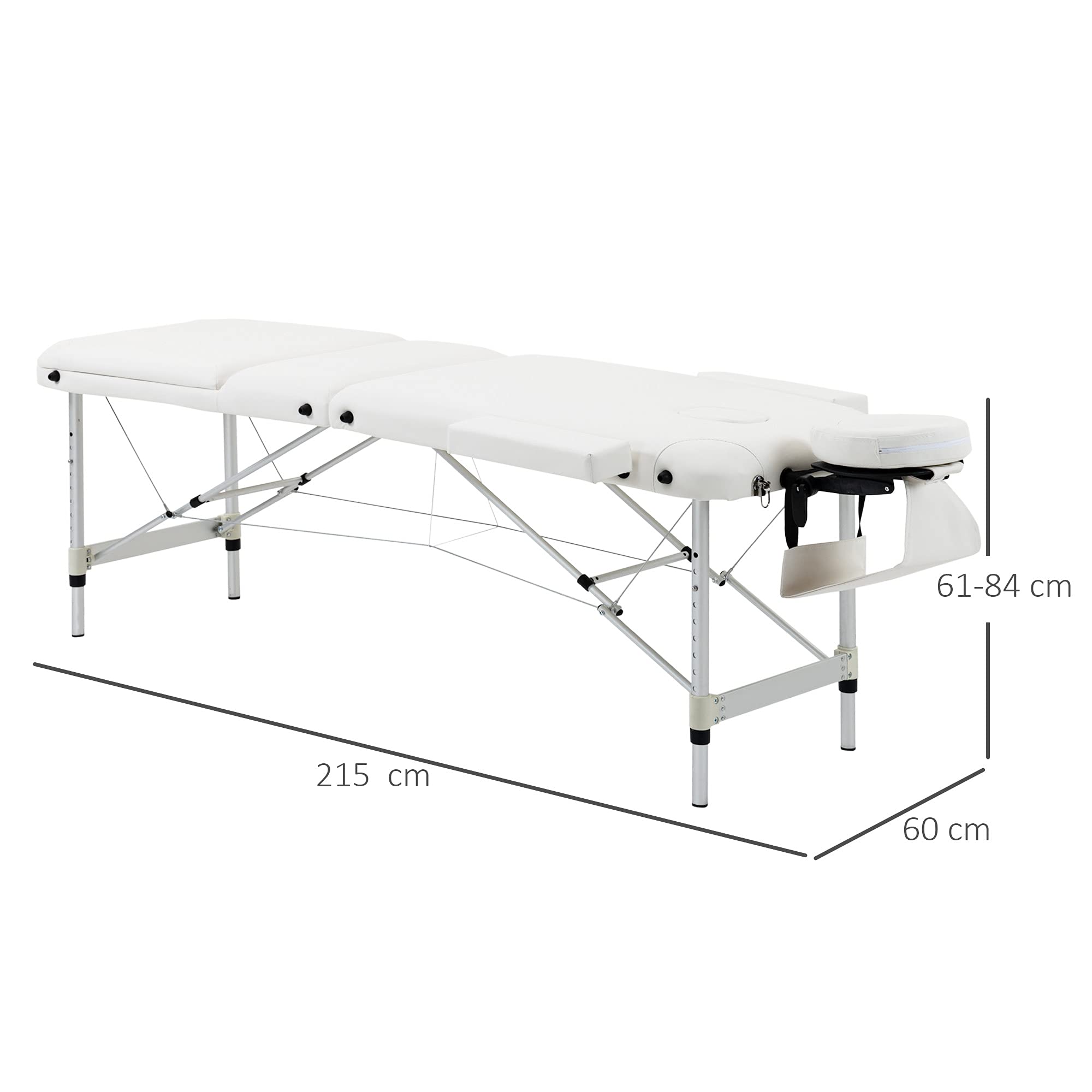 HOMCOM Foldable Massage Table - Professional Salon SPA Facial Couch Bed with Carrying Case, Adjustable Height, White - Perfect for Massage Therapists, Home Spa, and Beauty Salons
