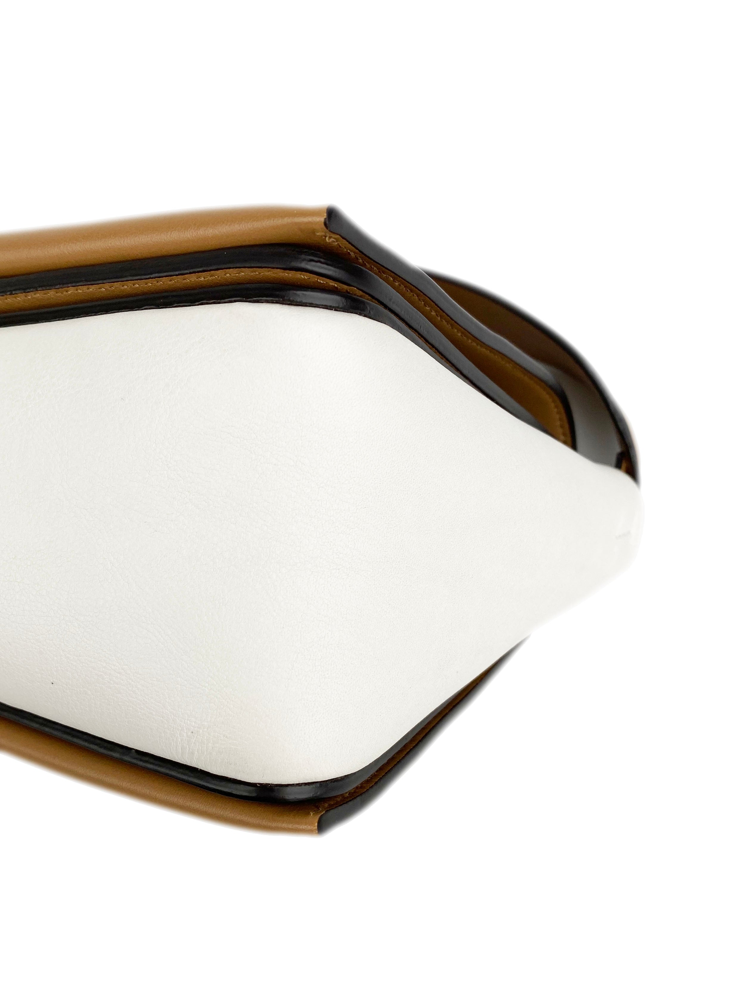 Celine Tan & Optic White Medium Frame Handbag for Women | Stylish Crossbody Purse for Work, Travel & Everyday Use