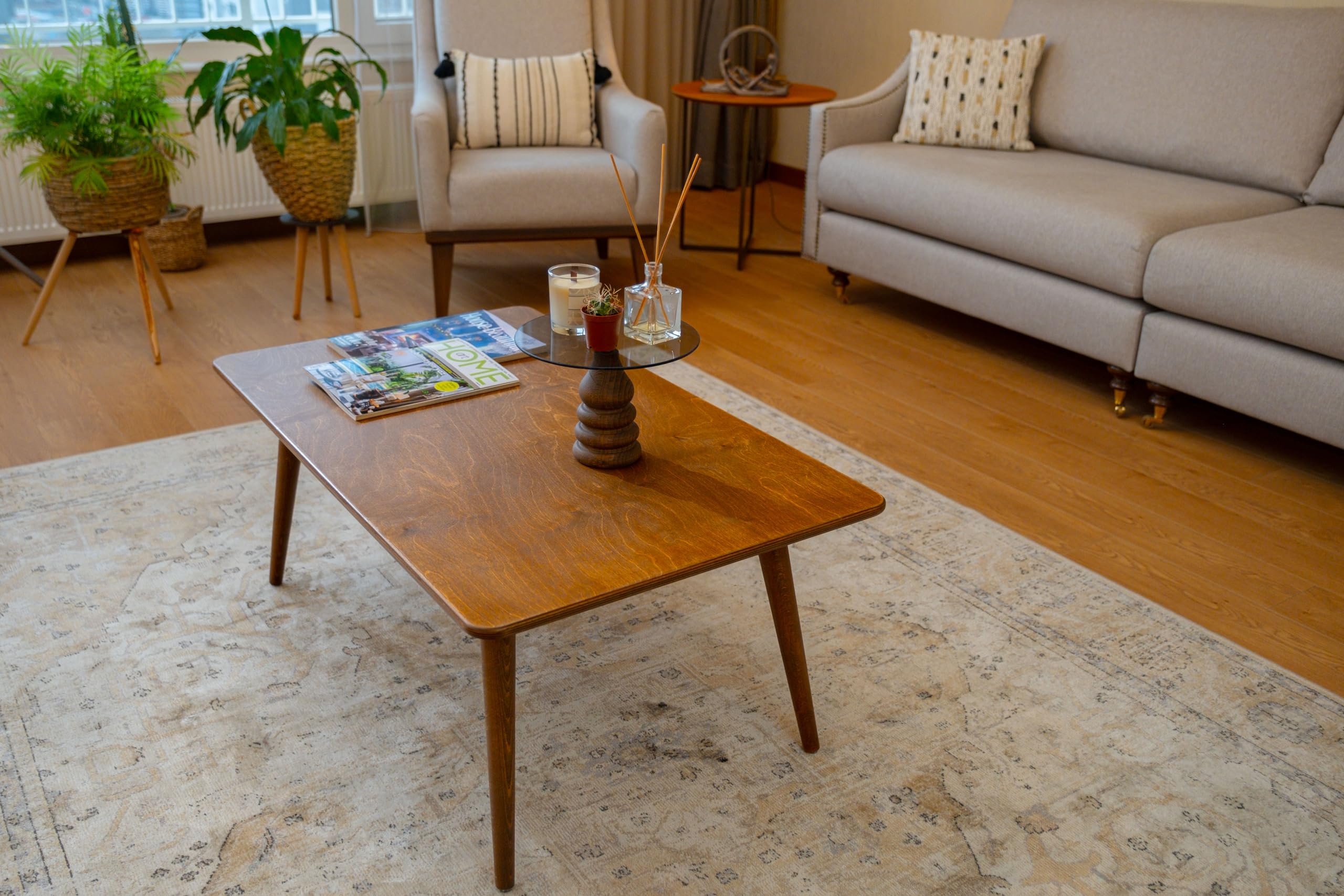 Handmade Walnut Plywood Coffee Table - Modern Minimalist Rectangle Boho Center Table for Living Room, Natural Aesthetic Small Home Decor | Perfect for Small Spaces, Apartments & Cozy Living Areas