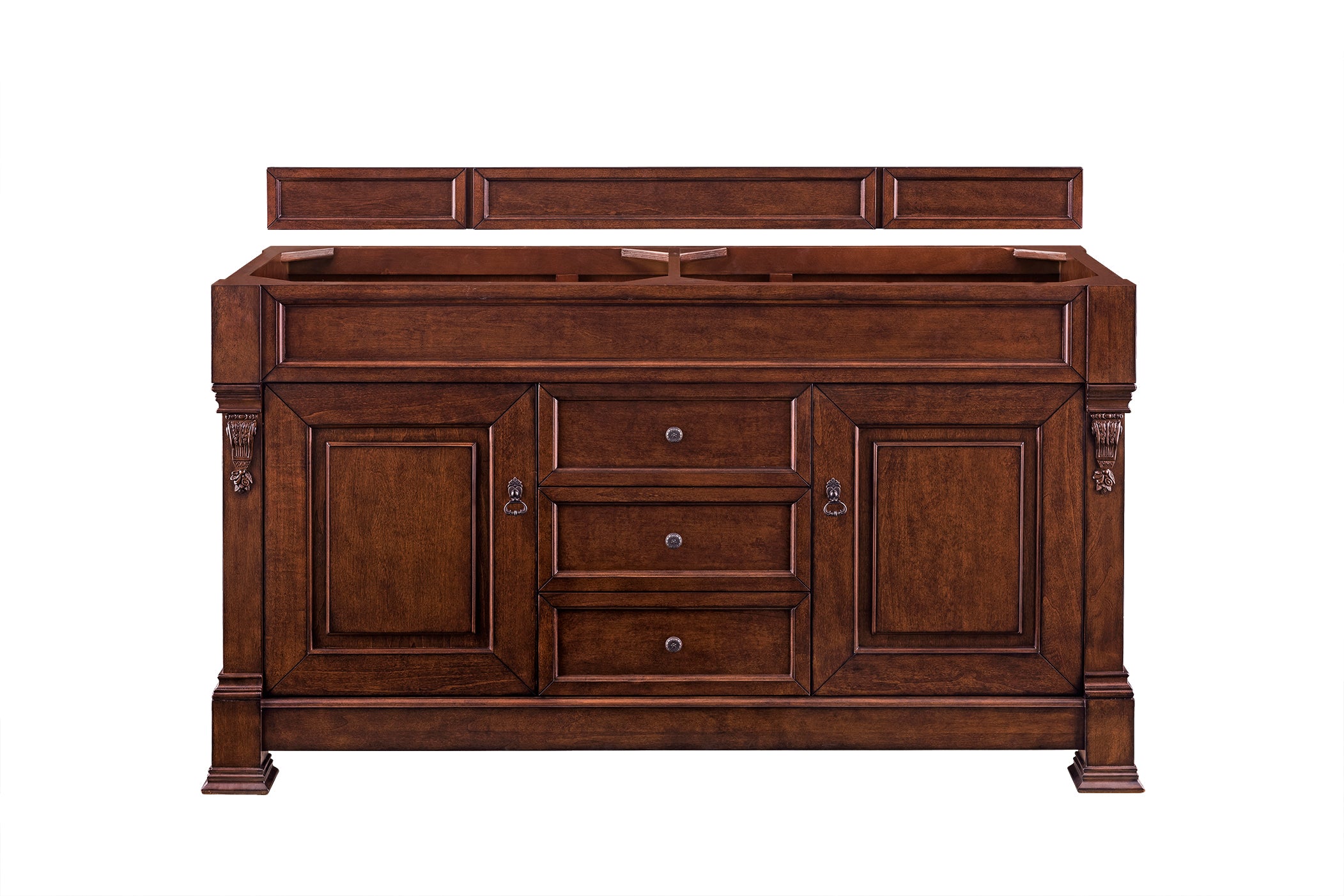 Brookfield 60 Inch Warm Cherry Wood Double Vanity Bathroom Sink with Mirror - Perfect for Master Bathroom or Guest Bathroom Renovation