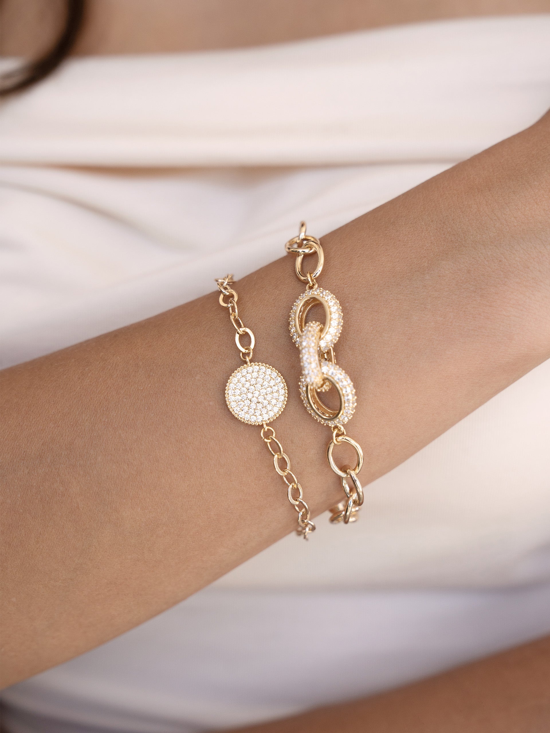 Mixed Crystal Disc & Link Chain Bracelet Set for Women - Elegant Boho Jewelry for Parties, Weddings & Everyday Wear