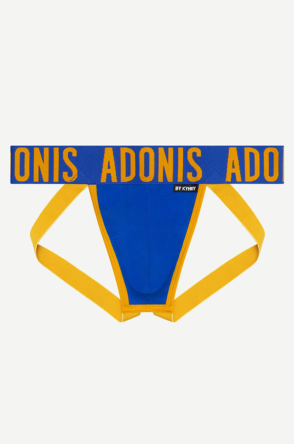 Superhero Blue & Yellow Jockstrap - Comfortable & Breathable Men's Underwear for Cosplay, Workout & Sports - Perfect for Halloween Costumes, Gym Sessions & Superhero Themed Parties