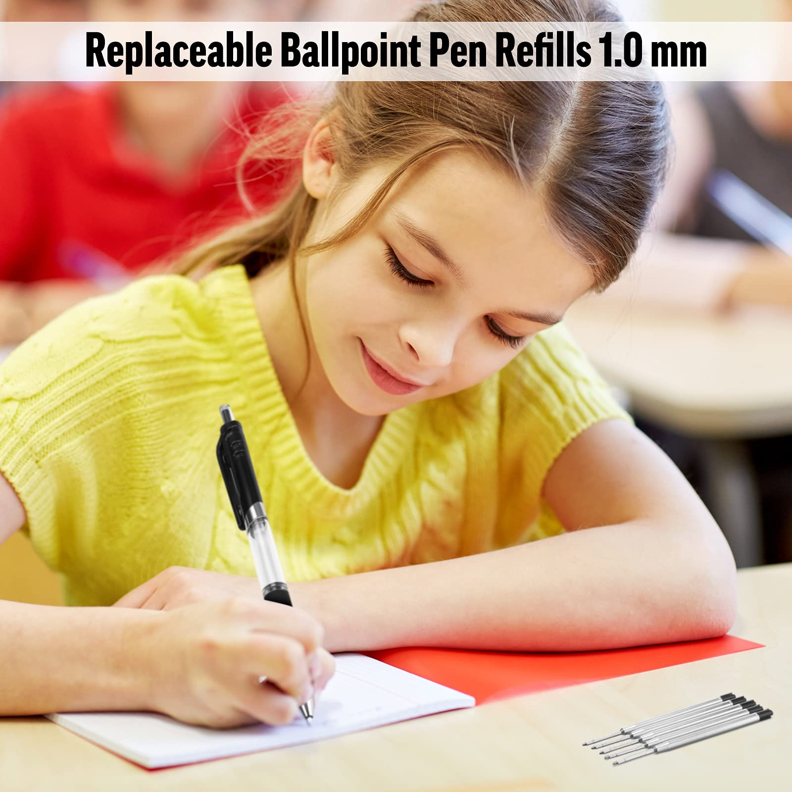 12 Pack Black Ink 1.0mm Medium Point Metal Ballpoint Pen Refills - Smooth Writing Replacement Refills for Retractable Pens - Perfect for School, Office & Everyday Use (Black)