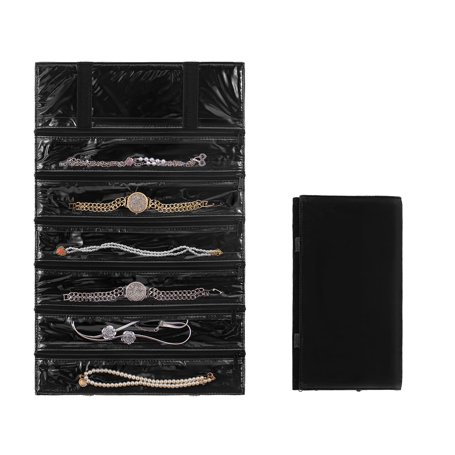 Foldable Travel Jewelry Organizer with 6 Zippered Pockets - Perfect for Earrings, Rings, Necklaces & Bracelets | Compact Jewelry Storage Bag for Makeup, Cosmetics & Accessories on the Go | Ideal for Vacations, Business Trips & Daily Use