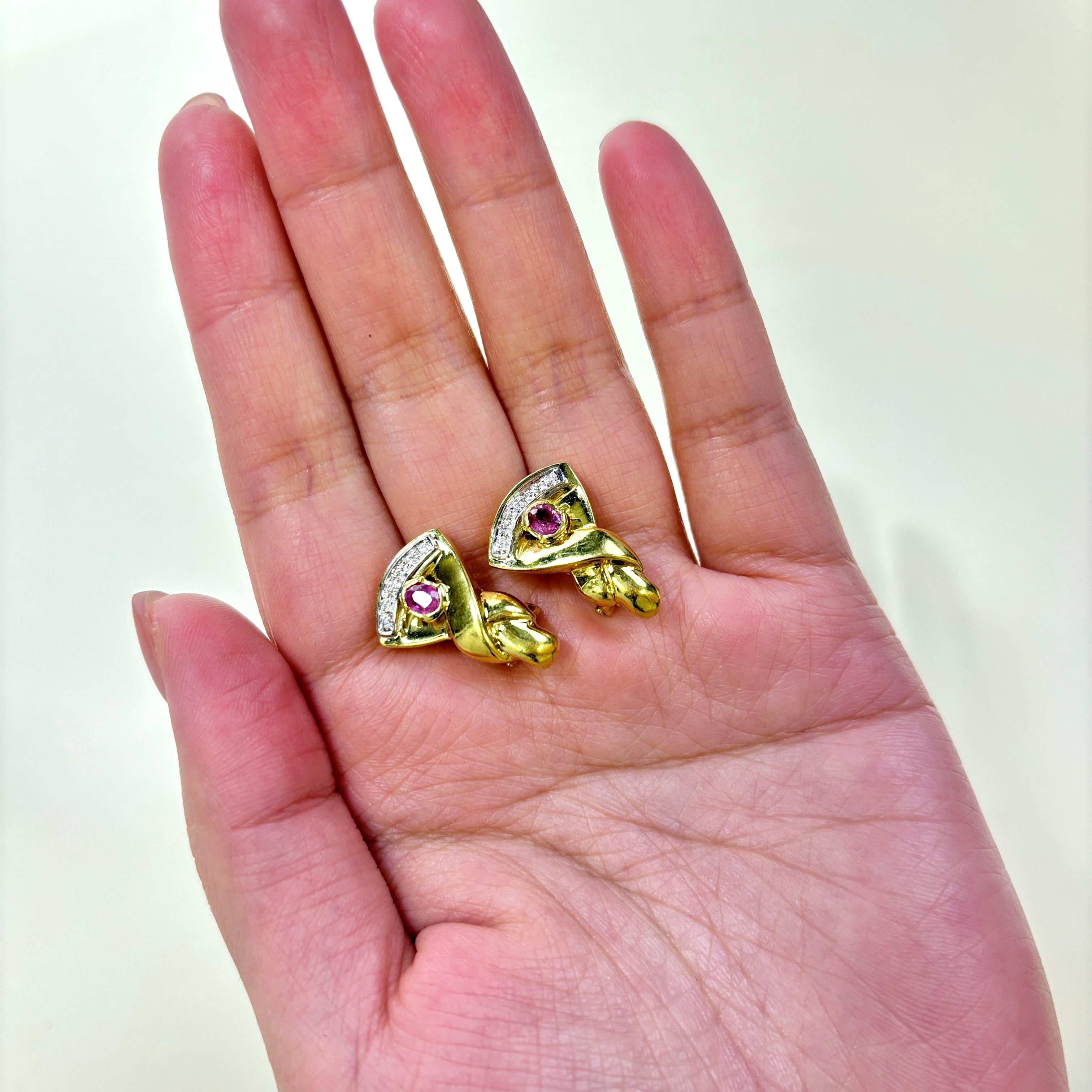 18K Yellow Gold Pink Sapphire & Diamond Stud Earrings | 0.54ctw Gemstones & 0.09ctw Diamonds | Elegant Gift for Women, Anniversary, Birthday, Valentine's Day