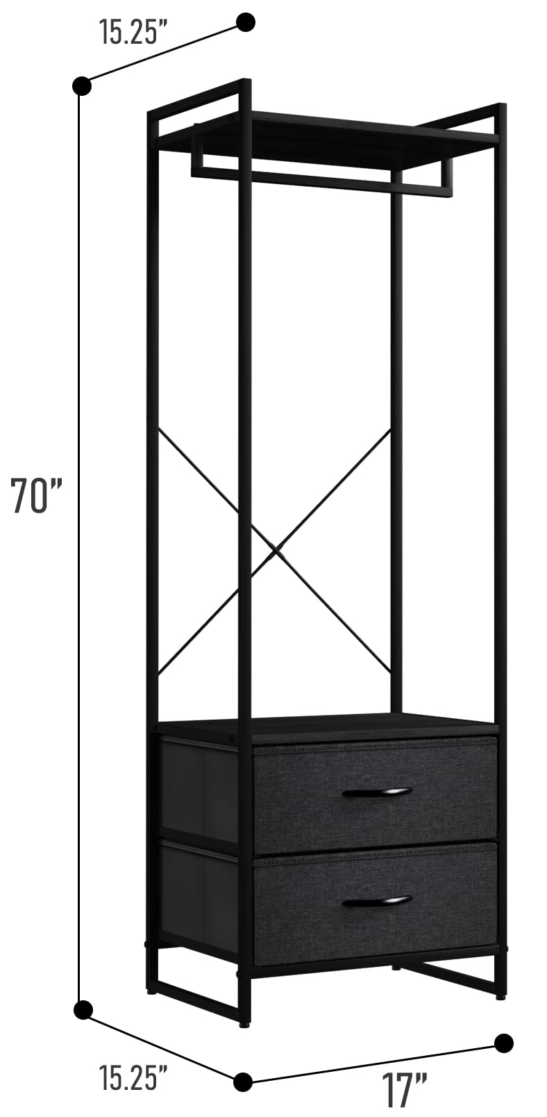 Sorbus Wood Top Clothing Rack with Drawers - Steel Frame Organizer for Shirts, Dresses & Jackets - Bedroom Closet Storage