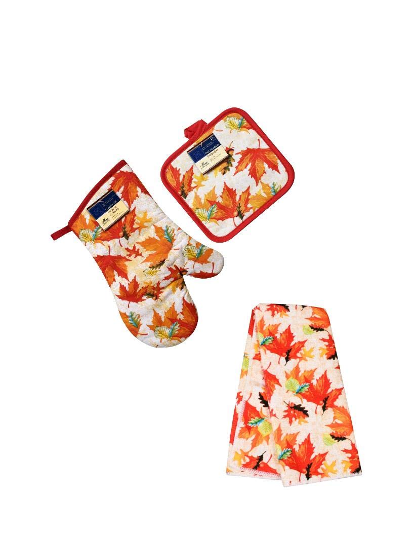 Fall Leaves Kitchen Towel Set - 4 Piece Kitchen Accessories with Oven Mitt & Pot Holder | Autumn-Themed Home Decor for Thanksgiving & Cozy Fall Cooking