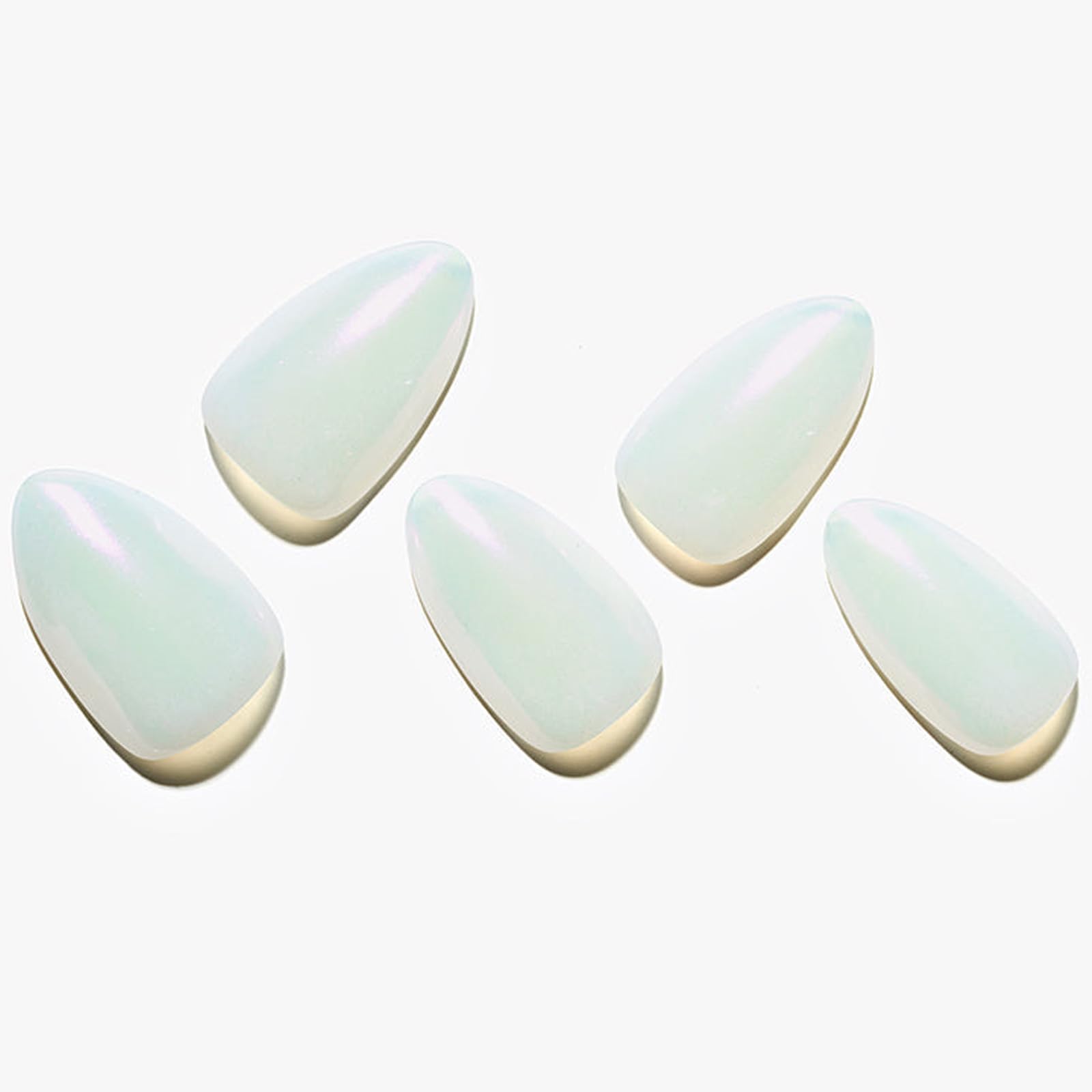 GLAMERMAID Short Almond Press on Nails - 24Pcs White Pearl Mermaid Chrome Fake Nails with Glossy UV Finish | Reusable Acrylic False Nails Manicure Kit for Women | Perfect for Spring Parties, Weddings & Everyday Glam