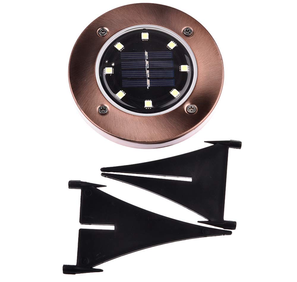 8 LED Solar Ground Lights - Waterproof Outdoor Disk Lights for Garden, Driveway, Lawn, Yard, Walkway, Pool, Patio, Deck (6 Pack, White, Copper/Bronze Finish) - Perfect for Landscape Lighting & Nighttime Safety