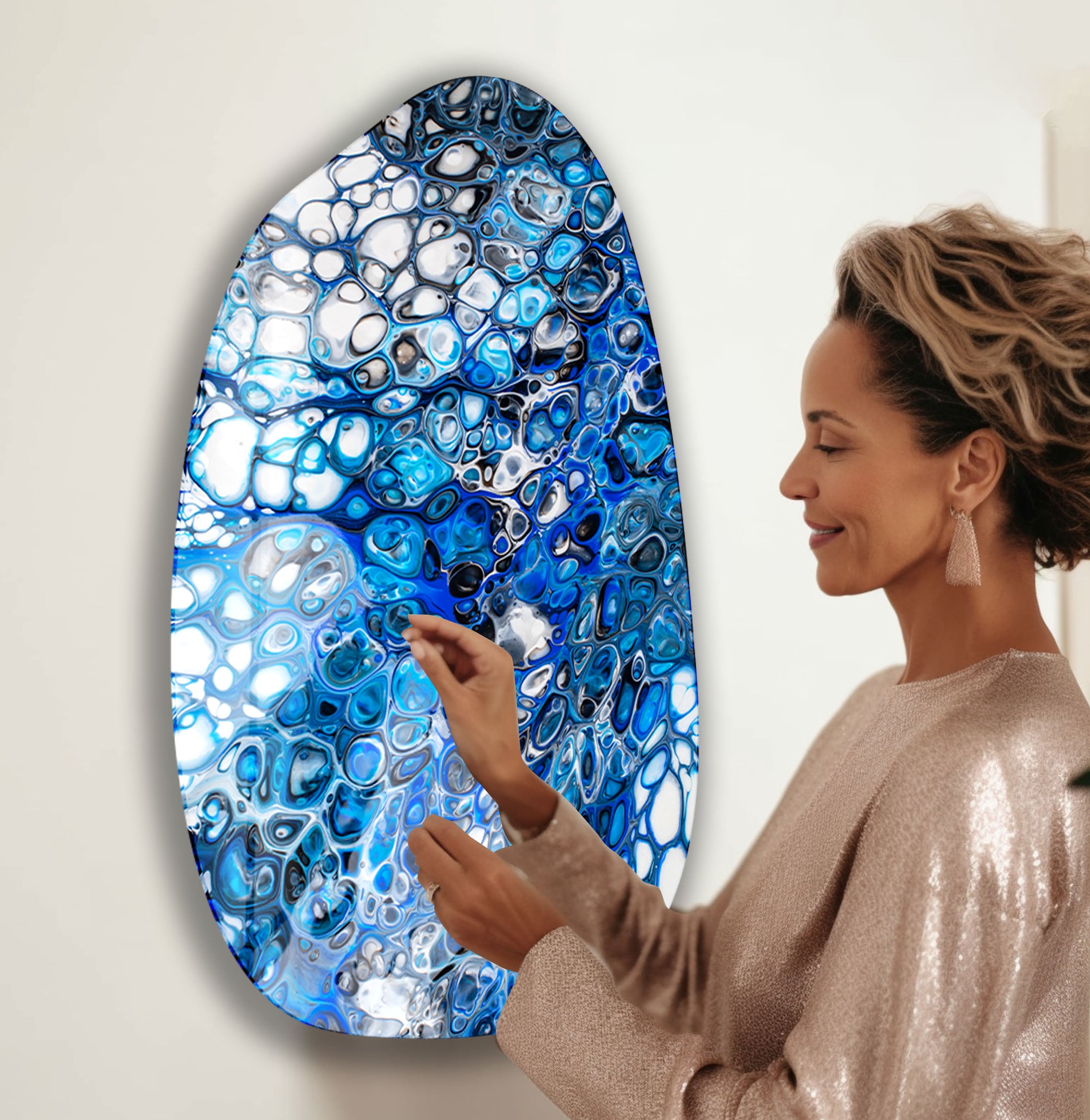 Blue Abstract Glass Wall Art - Modern Home Decor for Living Room, Bedroom & Office - Handmade Aesthetic Glass Artwork