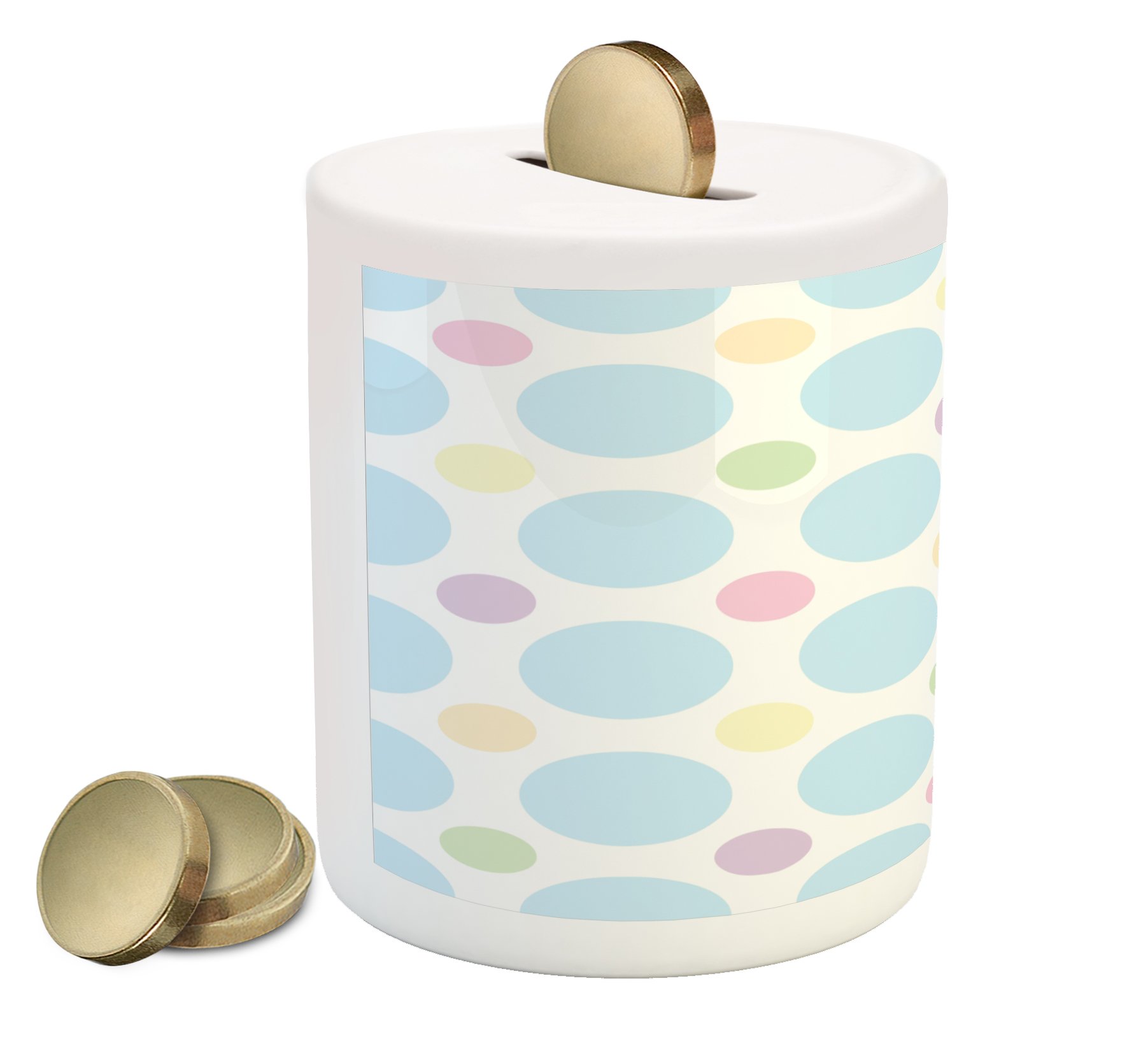 Ambesonne Ceramic Piggy Bank - Seafoam Pastel Polka Dots Abstract Design Money Box for Cash & Coin Saving (3.6