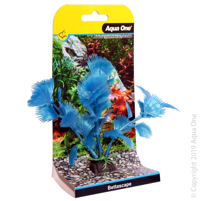 Aqua One Bettascape Betta Fan Palm Blue - Premium Artificial Aquarium Plant for Betta Fish Tanks, Home & Office Decor, Low-Maintenance Fish Tank Accessories