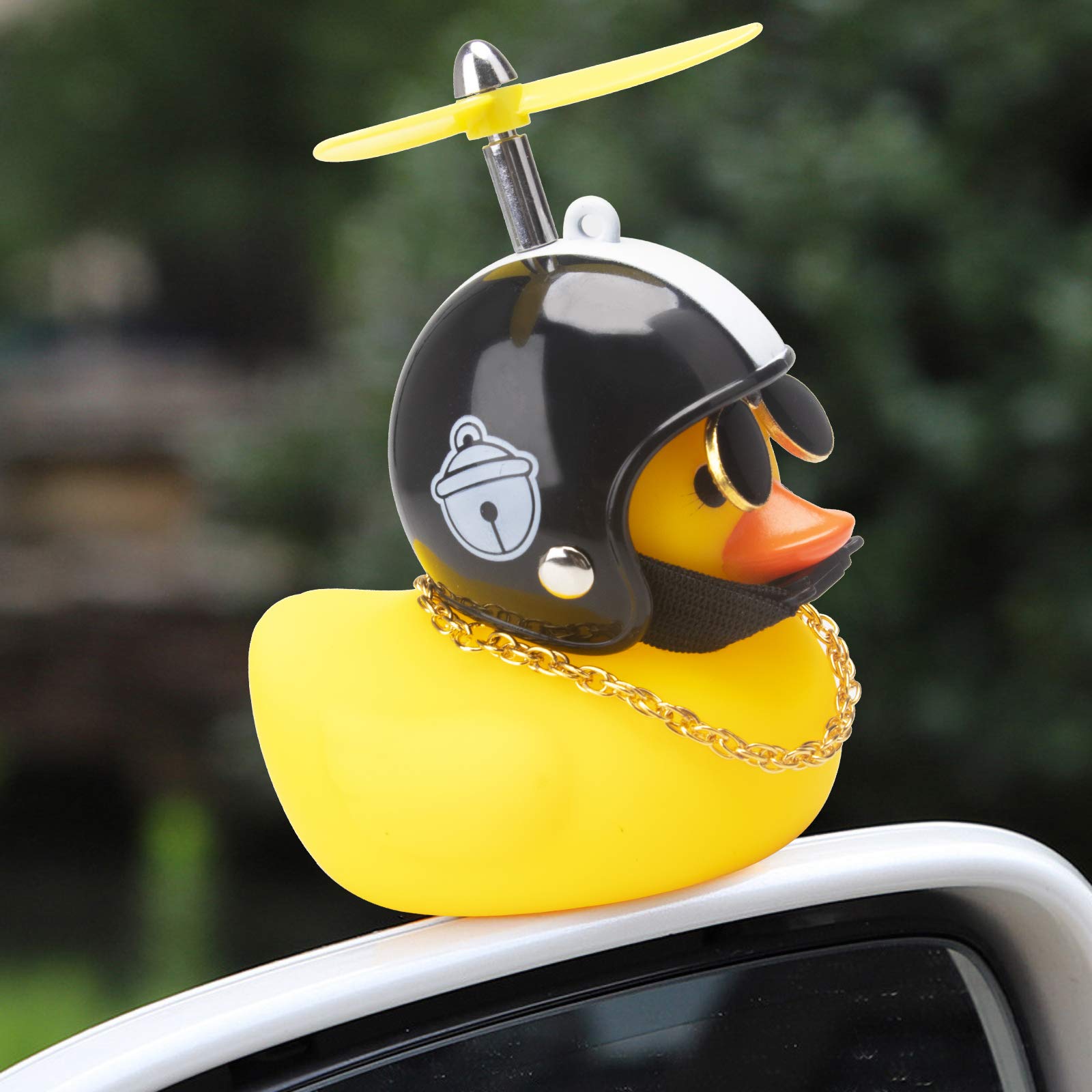 Wonuu Rubber Duck Toy Car Decor - Yellow Dashboard Duck with Cool Glasses & Helmet for Car Accessories