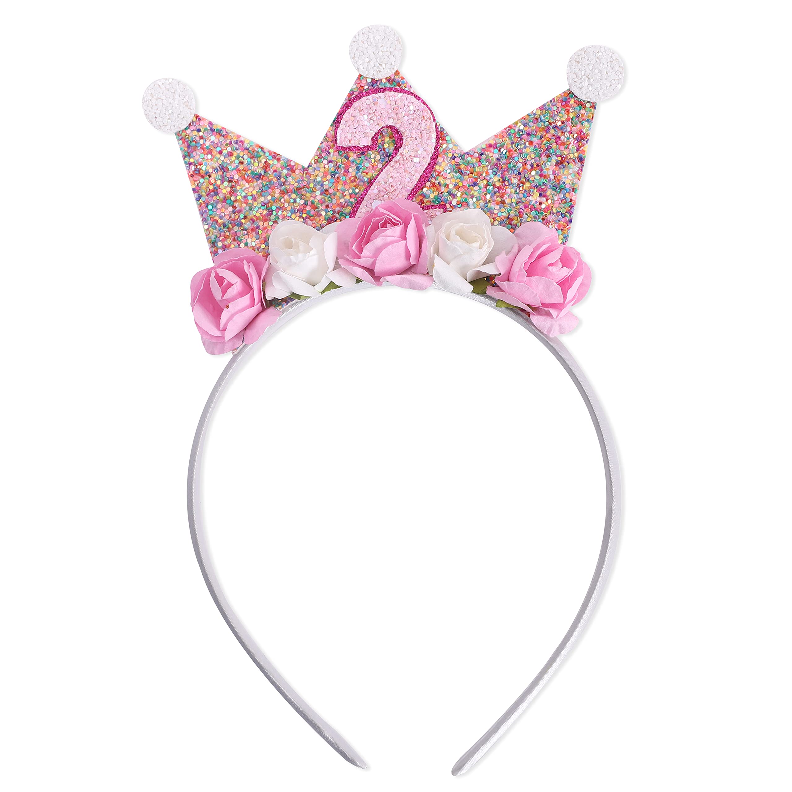 Princess Tiara & Flower Crown Headbands for Girls Birthday Party - Toddler Birthday Crowns for 2nd to 6th Birthday - Perfect for Princess Themed Parties, Photo Shoots & Dress Up Play