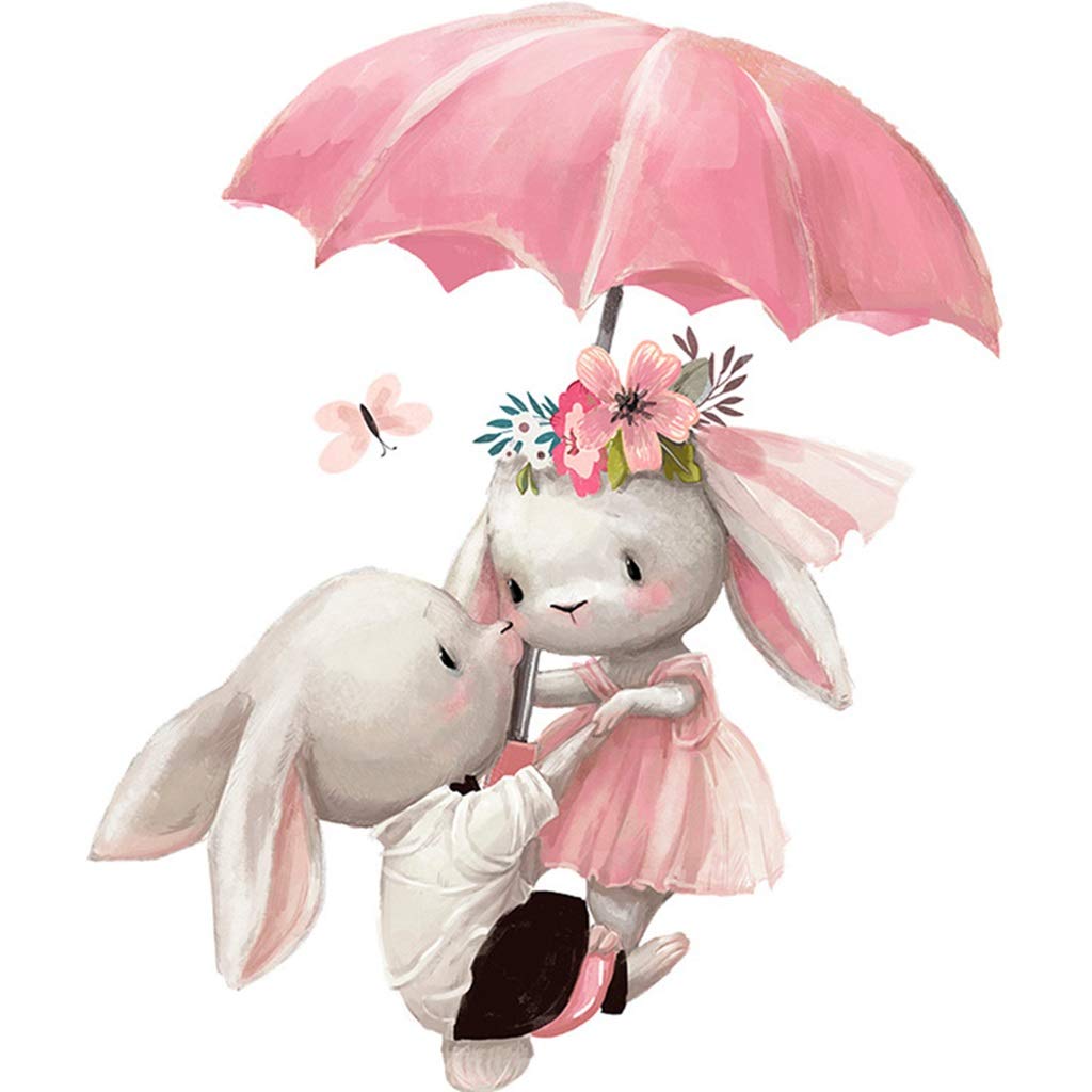 XUHUI Removable Bunny Couple Under Umbrella Wall Stickers - Waterproof Home Decor for Living Room, Bedroom & Nursery - Perfect for Romantic Couples Room, Kids Play Area and Nursery Wall Decoration