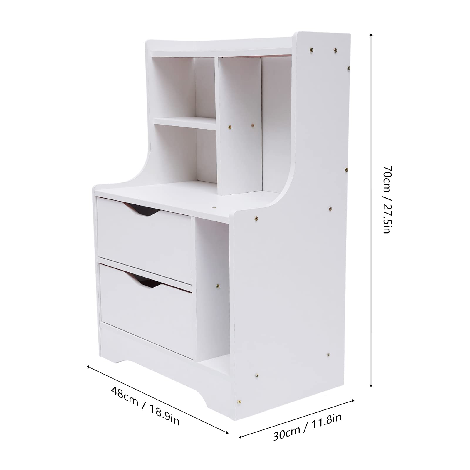 White Wood Nightstand with 2 Drawers - Bedside Table for Bedroom & Living Room Storage