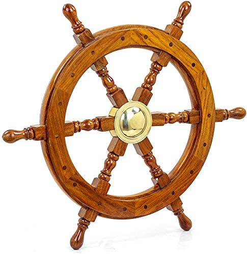Nautical Handcrafted Wooden Ship Wheel Wall Decor - 48 Inch Pirate Themed Hanging Sculpture for Home & Office | Perfect for Coastal, Beach House, or Maritime Theme Decor