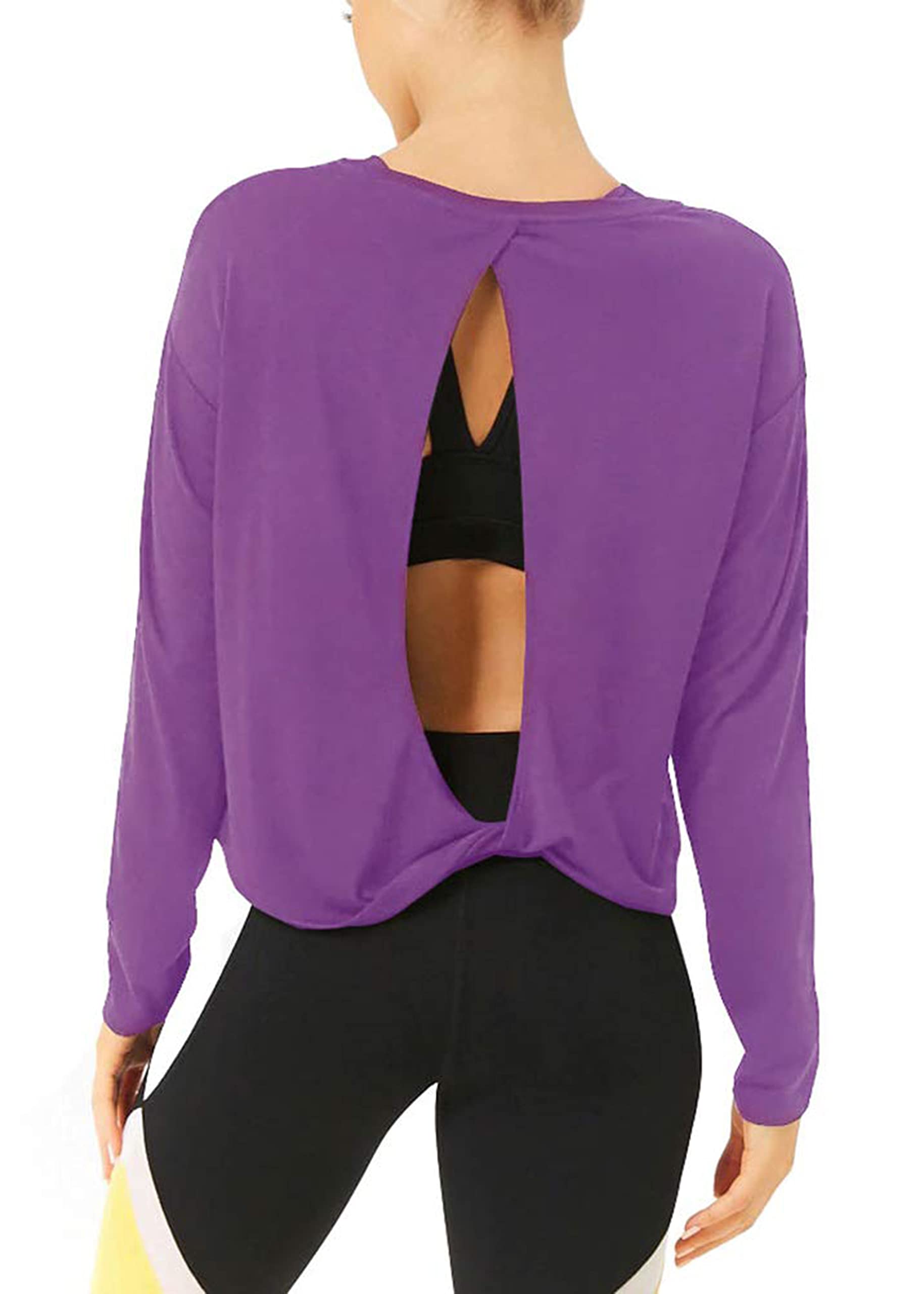 Bestisun Women's Long Sleeve Workout Shirts - Yoga Tops & Dance Clothes with Open Back Design - Breathable Athletic Wear for Gym, Yoga, Pilates & Dance Classes