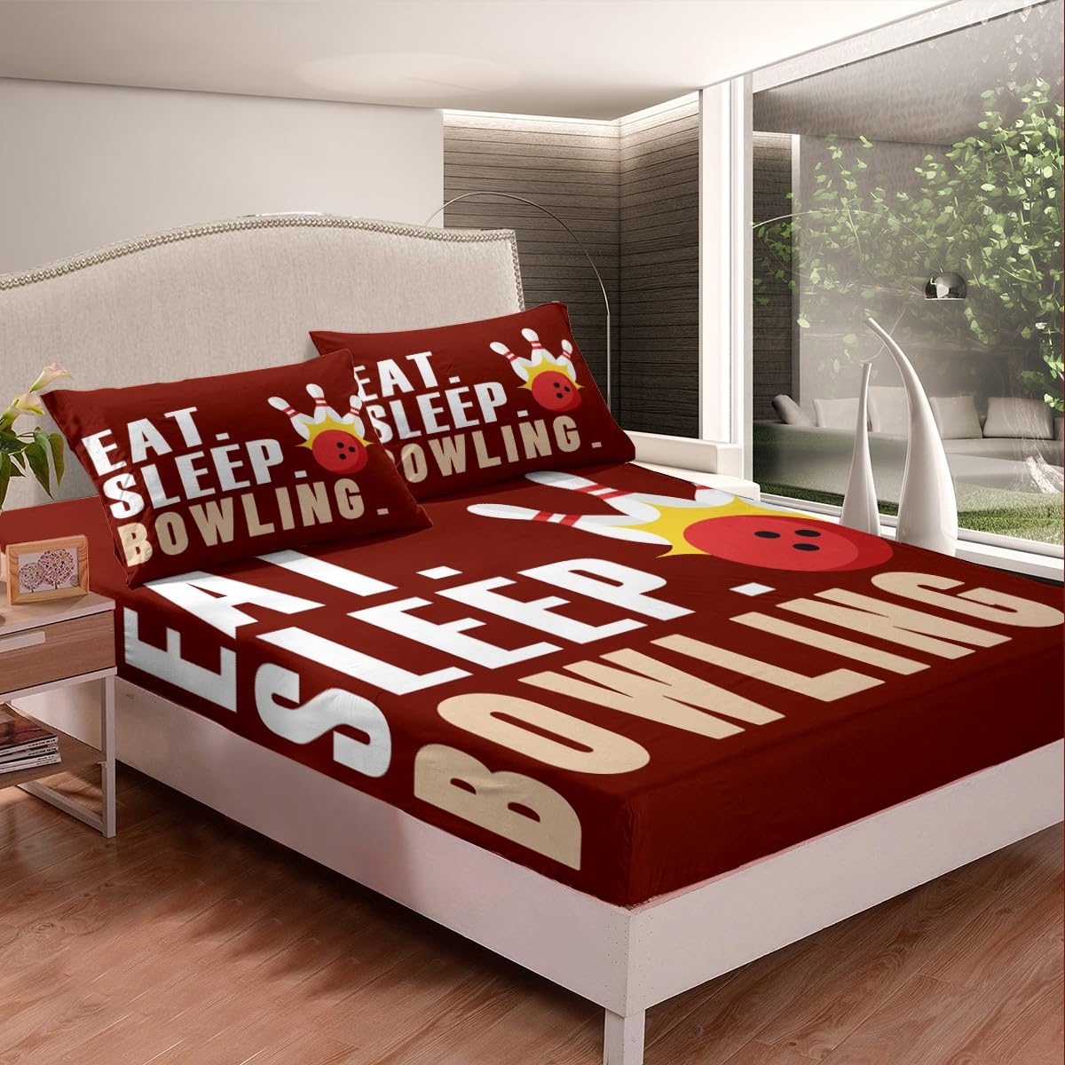 Feelyou Bowling Bed Sheets Set - Twin Size Ultra Soft Fitted Sheet with Deep Pocket for Kids, Teens, Women & Men - Perfect Bowling Sports Themed Gift & Bedroom Decor for Bowling Lovers - Ideal for Game Rooms, Dorm Rooms & Sports Themed Bedrooms