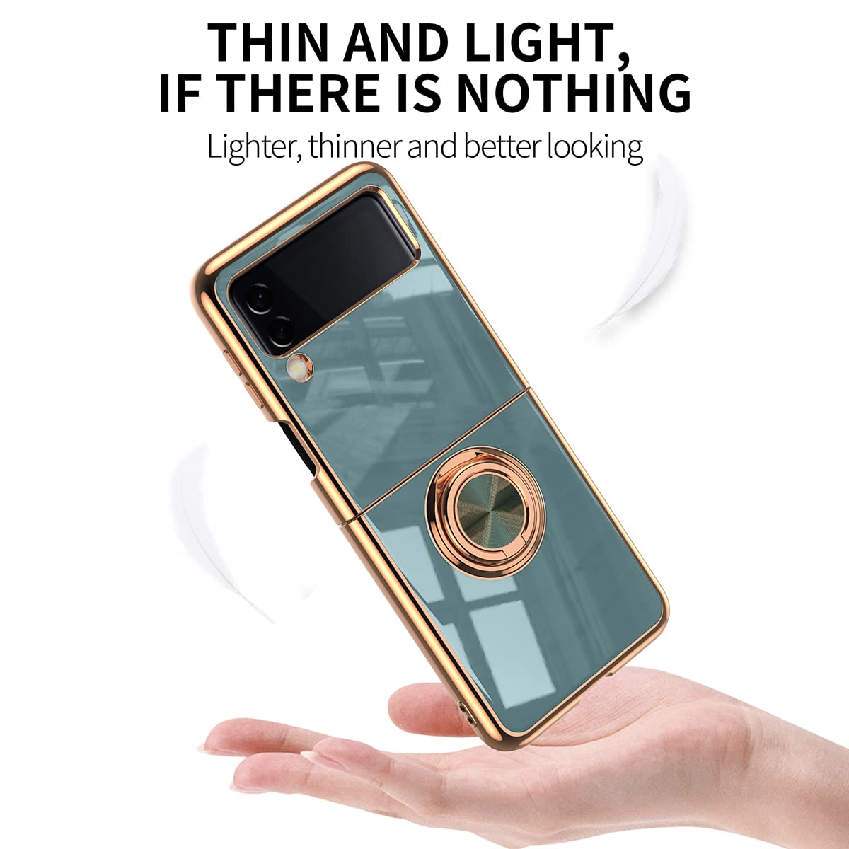 360° Rotating Magnetic Ring Holder Case for Samsung Galaxy Z Flip 4/5G - Electroplated Metal Stand with Soft Silicone Shockproof Cover (Gray) - Perfect for Car Mounting, Hands-Free Viewing & Secure Grip