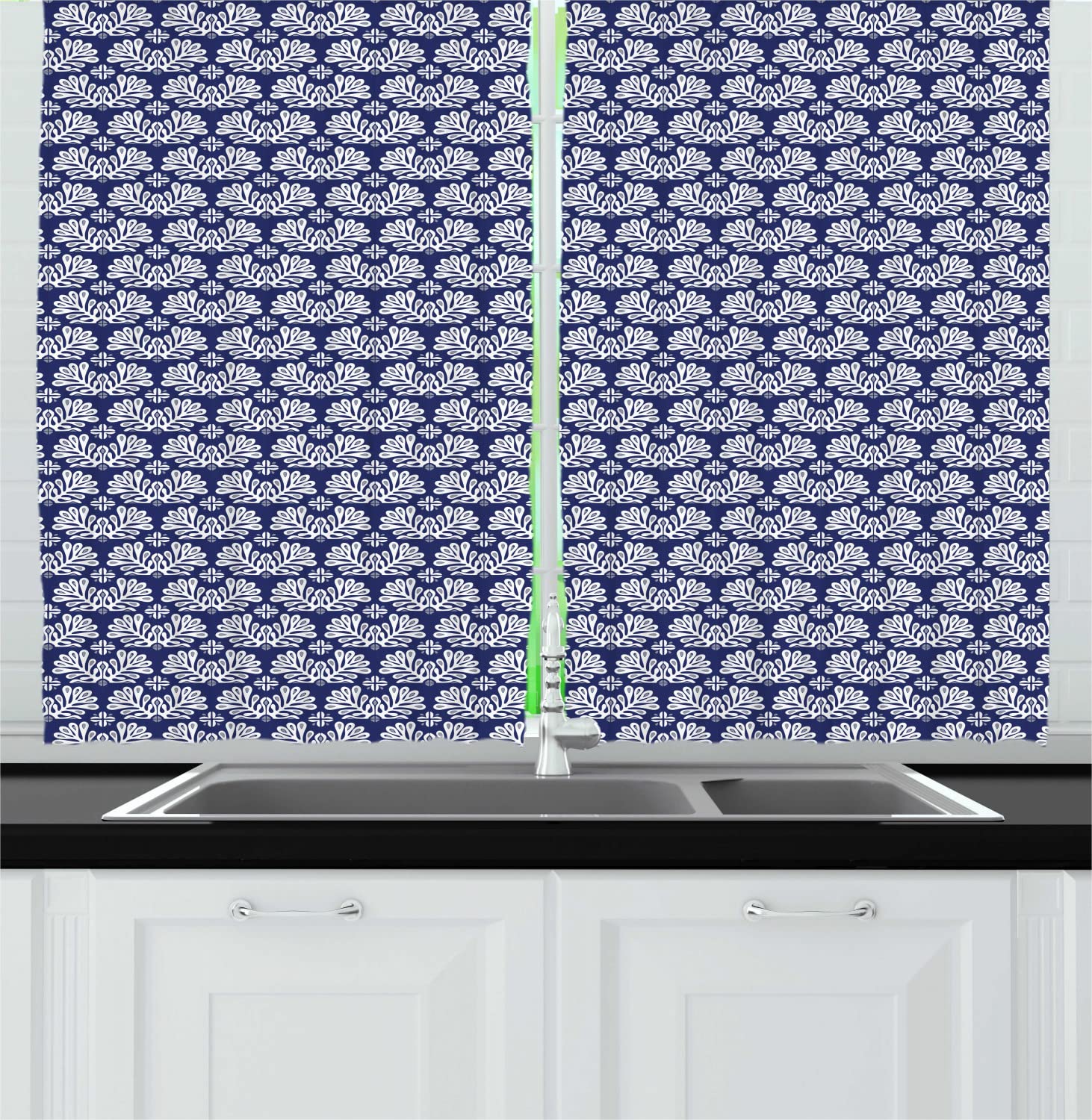 Ambesonne Mosaic Long Kitchen Curtains - Mediterranean Cultural Art Style Turkish Ethnic Floral Tiles Design - 55