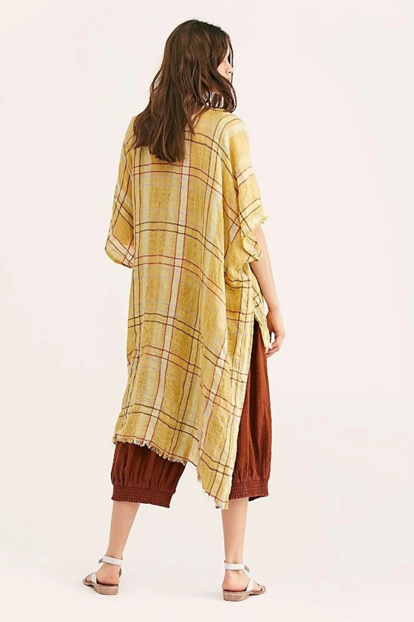 Stylish Linen Cotton Plaid Kimono Robe - Lightweight & Breathable for Women - Perfect for Lounge, Beach Cover-Up & Boho Outfits