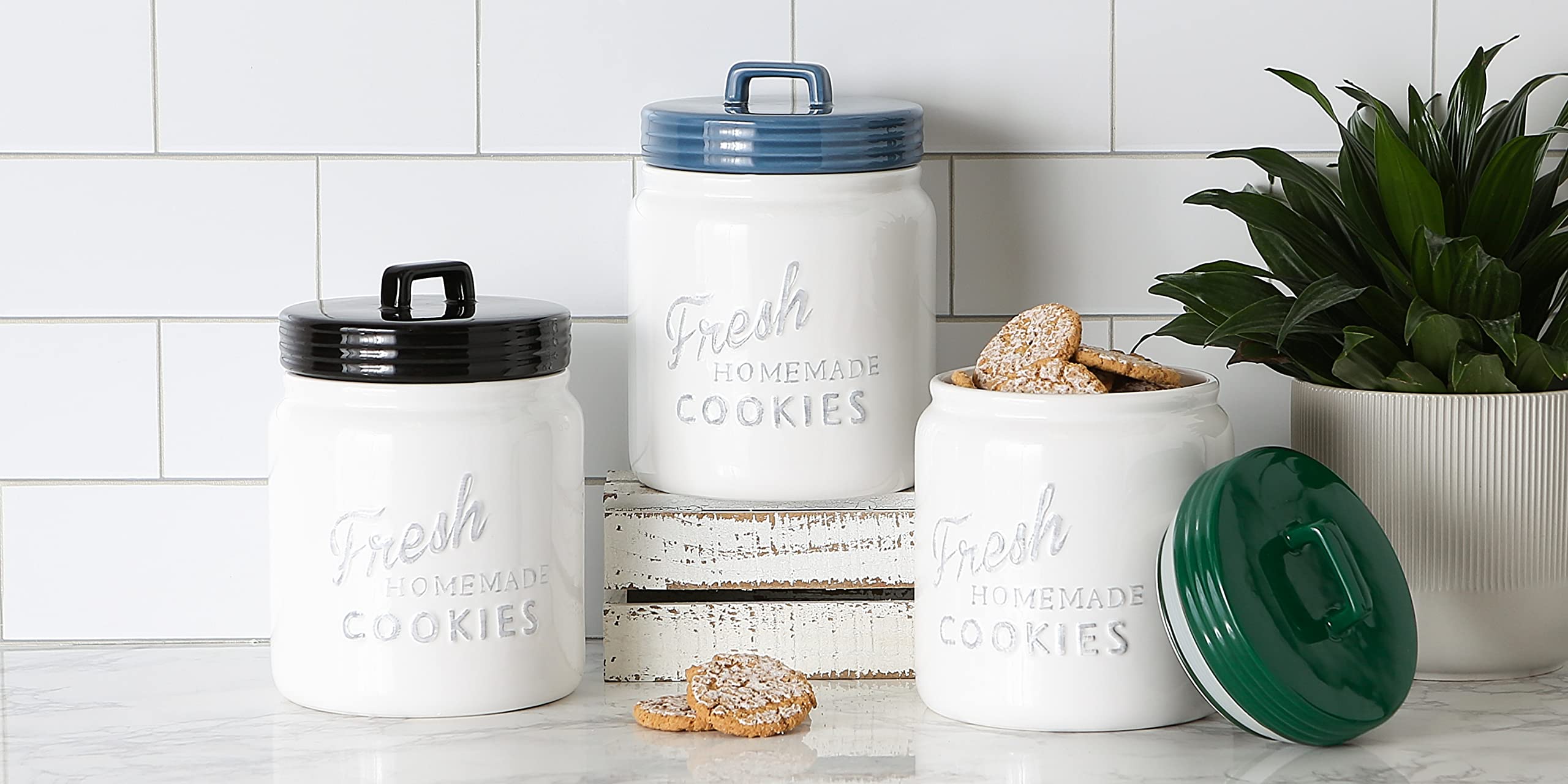 DII Ceramic Cookie Jar with Lid - Airtight Blue Kitchen Storage Container for Cookies, Snacks & Dry Food - Perfect for Pantry, Countertop & Home Decor
