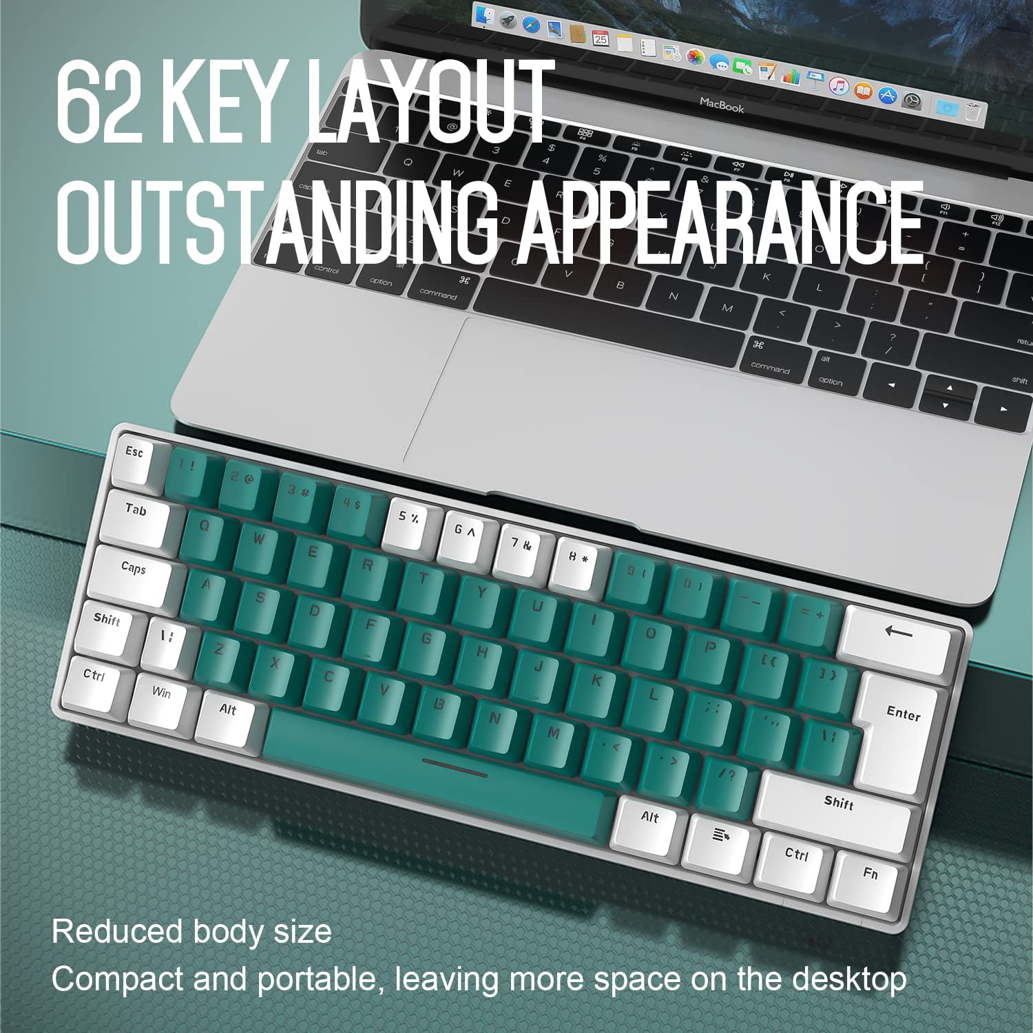60% UK Gaming Mechanical Keyboard - 62 Key Compact Blue Switches with RGB Backlight for PC/Laptop Gaming & Office Work