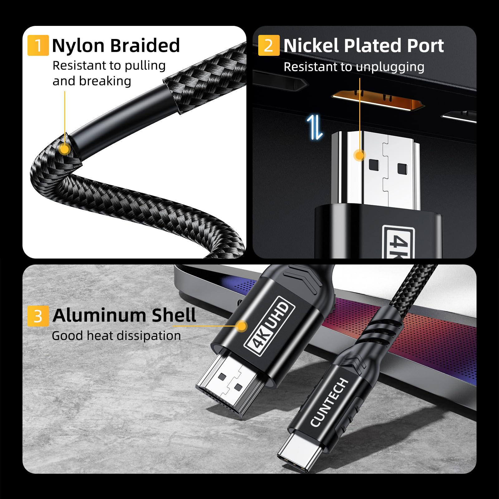 4K@60Hz USB C to HDMI Cable 6.6FT, Thunderbolt 3/4 Compatible for MacBook Pro/Air, iPhone 16/15 Pro/Max, Surface, Samsung Galaxy - High-Speed Video & Audio Transmission for Home Theater, Gaming, and Office Presentations