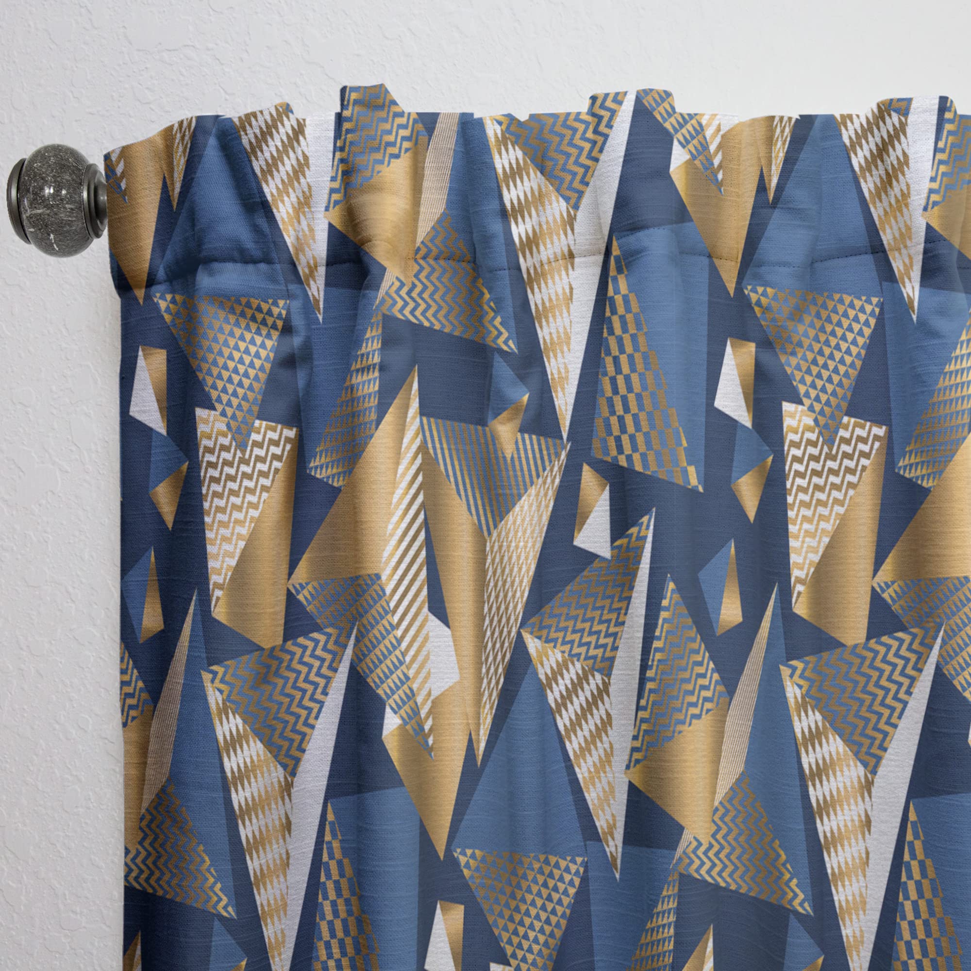 DesignQ Gold & Blue Geometric Cube Pattern Blackout Curtains - Thermal Insulated Single Panel (52x84 inches) for Bedroom & Living Room - Noise Reducing & Energy Saving Window Drapes for Home Decor