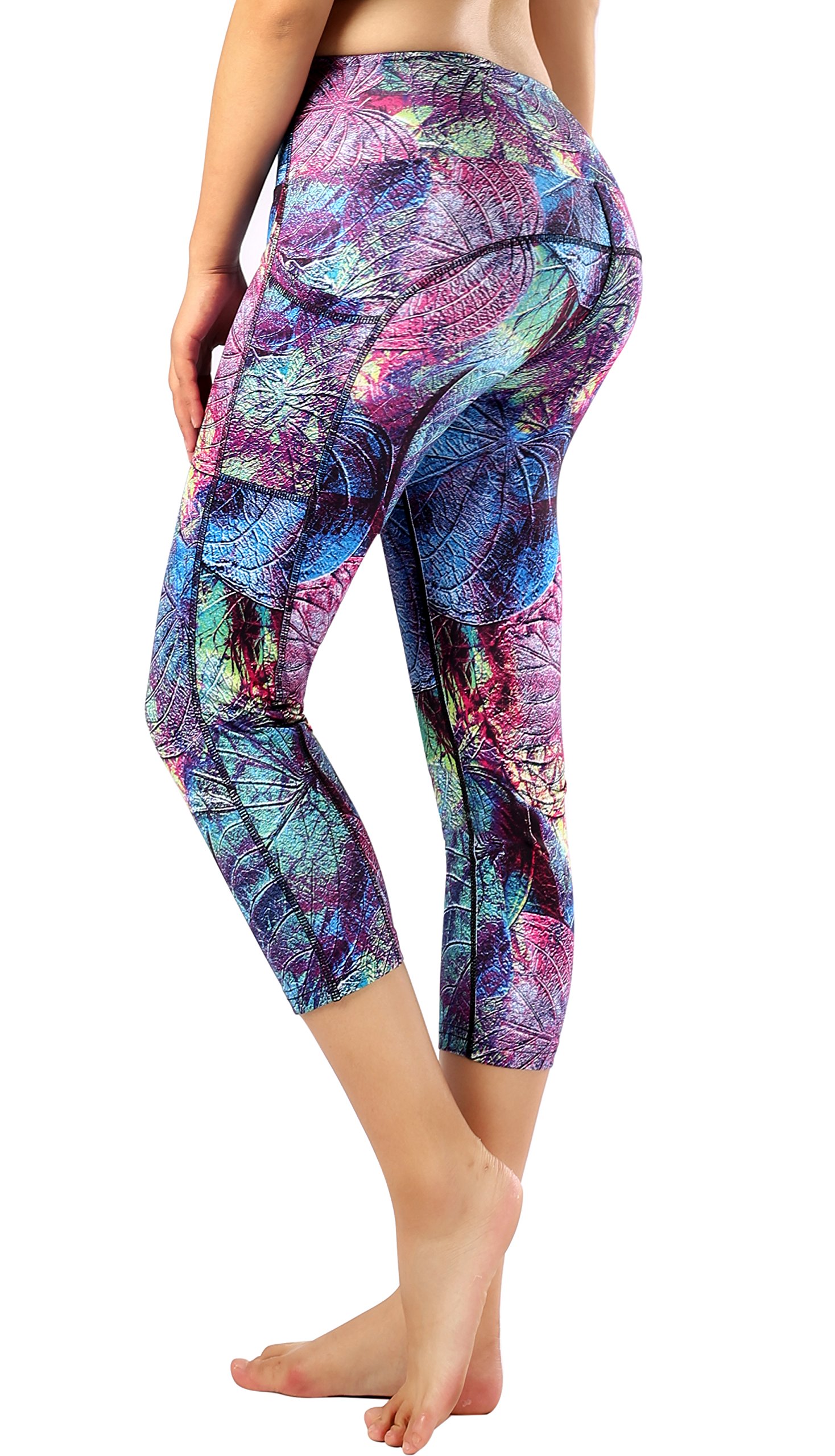 Women's Sugar Pocket Running Yoga Pants - Patterned Capri Leggings for Workout, Gym & Lounge Wear