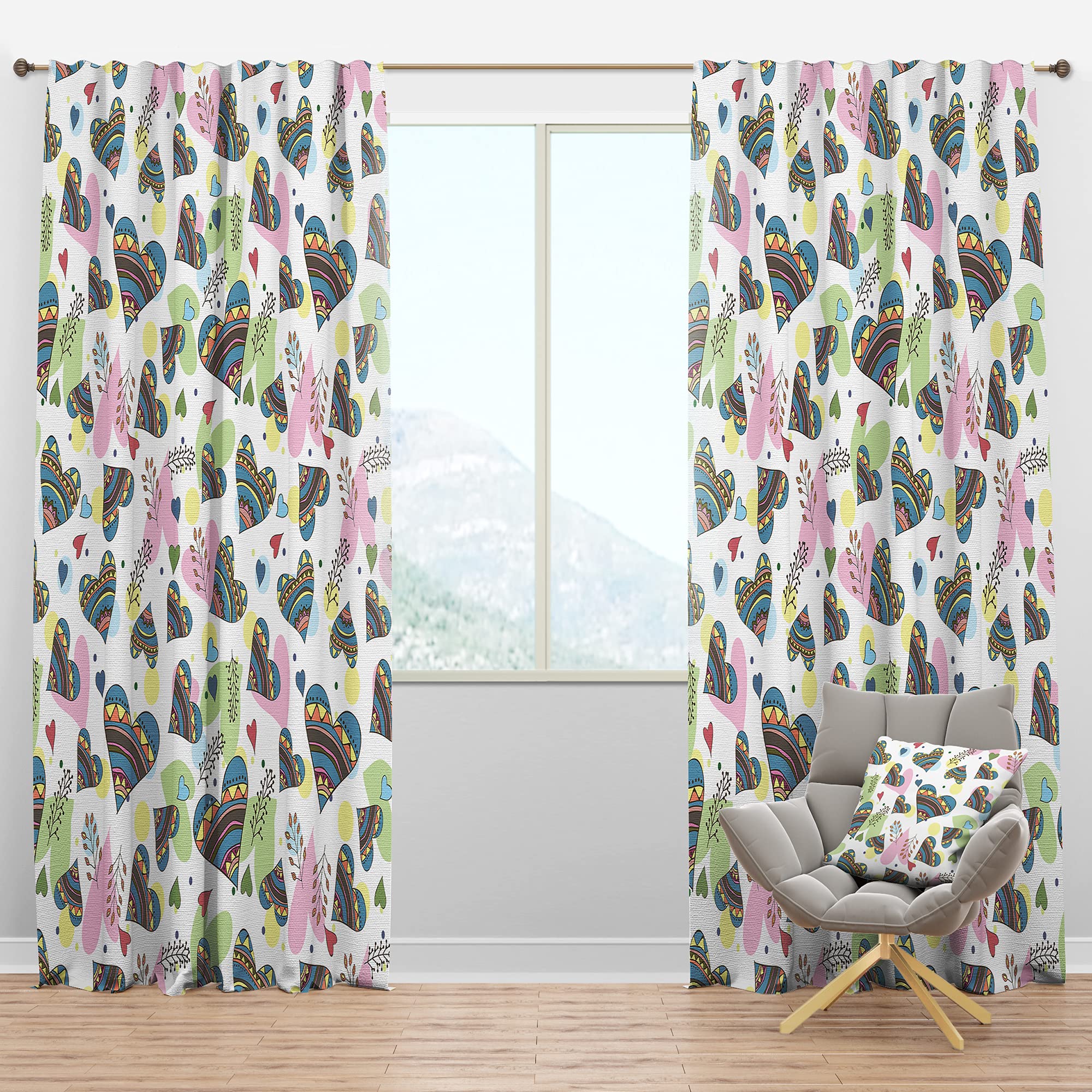 DesignQ Blackout Curtains with Doodle Heart Pattern - Thermal Insulated Single Panel (52x95 inches) for Bedroom & Living Room - Perfect for Light Blocking, Privacy & Energy Saving