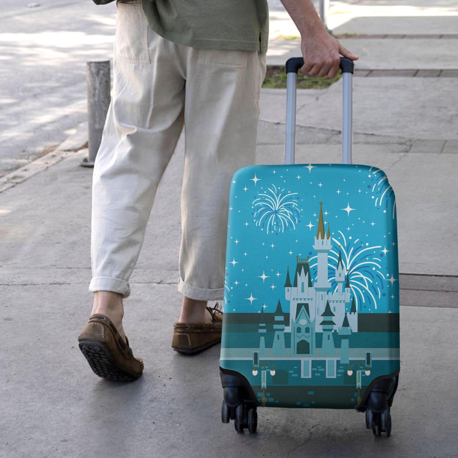 Waterproof Luggage Cover Protector for 22-24 Inch Suitcases - Durable Travel Baggage Protector with Castle Firework Design | Perfect for Air Travel, Vacation & Business Trips