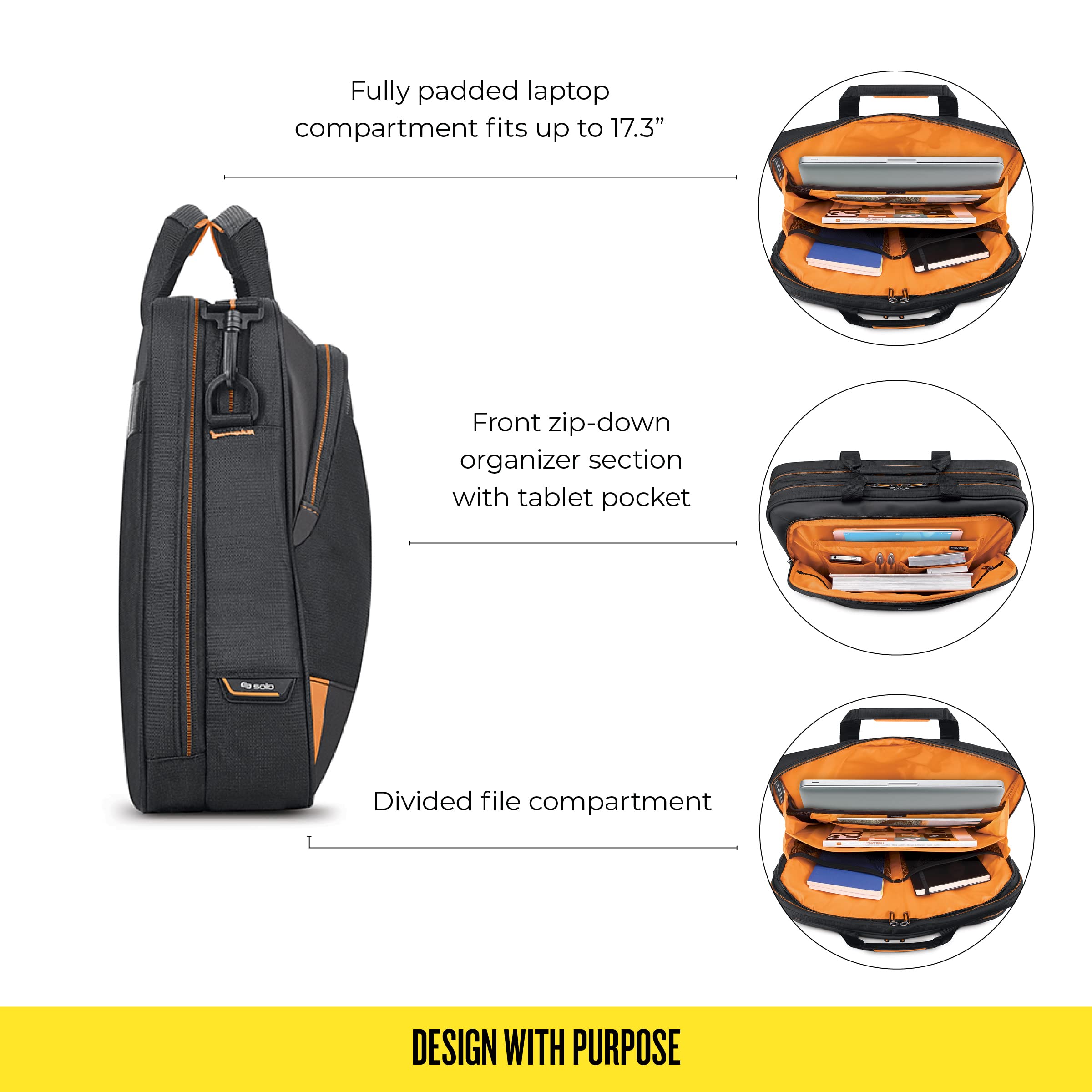 New York Focus 17.3 Inch Laptop Briefcase for Business & Travel - Durable Black Computer Bag for Men & Women - Perfect for Office, Commuting & Airplane Carry-On