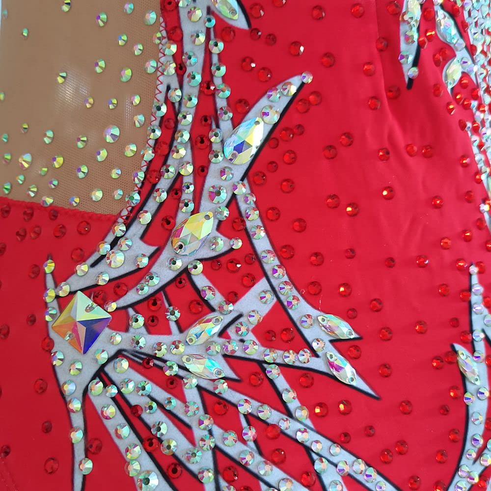 LIUHUO Women's Red Synchronized Swimming Suit - Ballet Dance Leotard for Performance & Competition | Perfect for Water Ballet, Swim Shows, and Dance Recitals