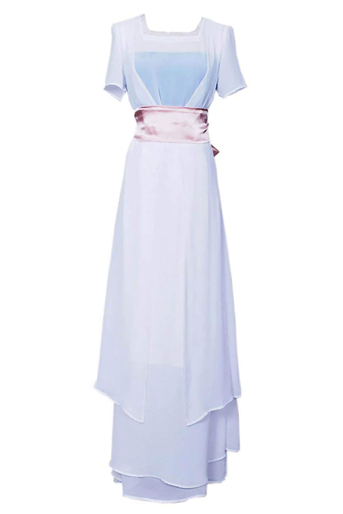 XOMO Titanic Rose Cosplay Costume - Elegant White & Blue Chiffon Dress for Women, Slim Fit Tiered Vintage Gown for Halloween, Themed Parties & Historical Reenactments