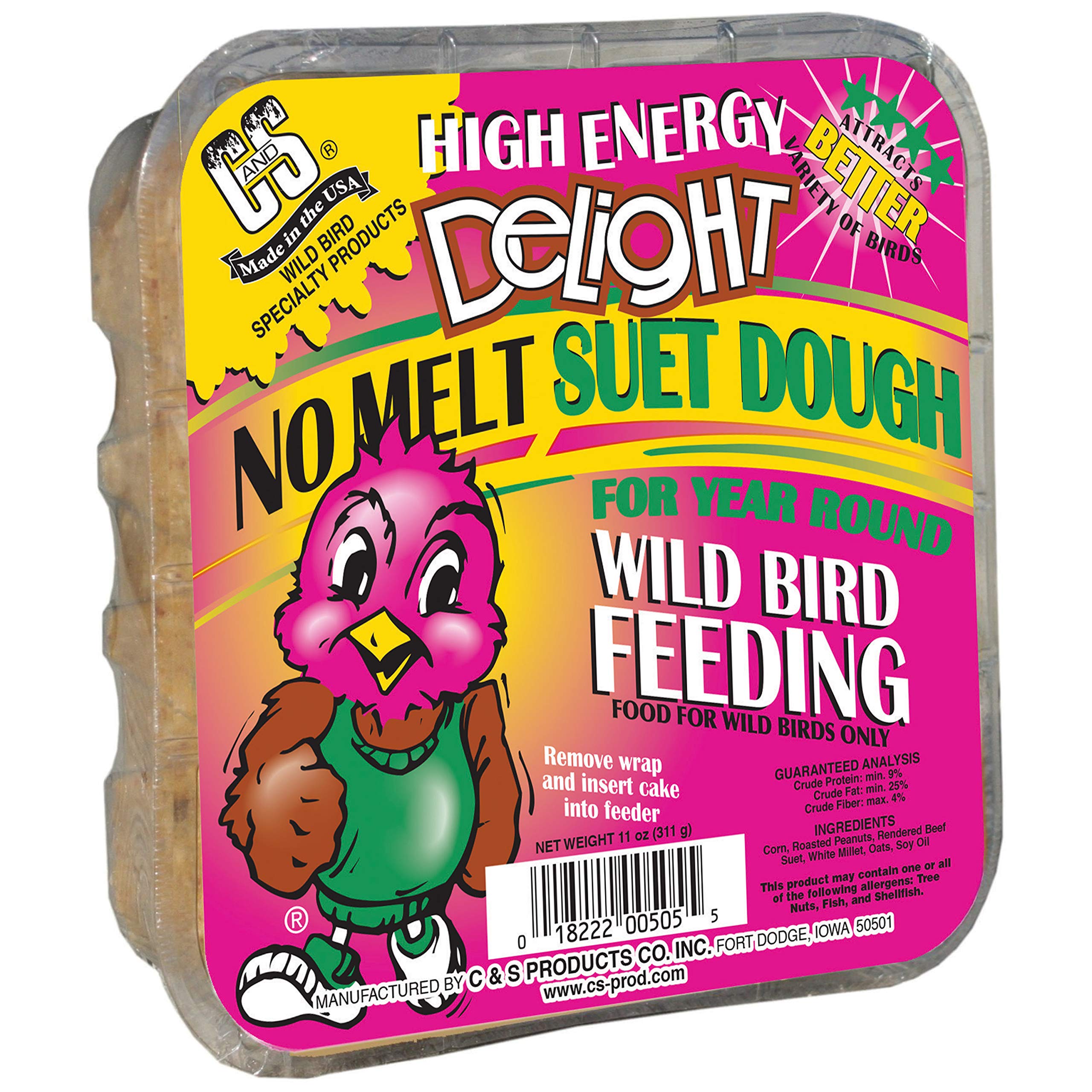 **C&S High Energy Delight No Melt Suet Dough - 11oz (Pack of 12) - Premium Bird Food for Wild Birds, Woodpeckers & Chickadees - Ideal for Backyard Bird Feeding & Wildlife Attraction**