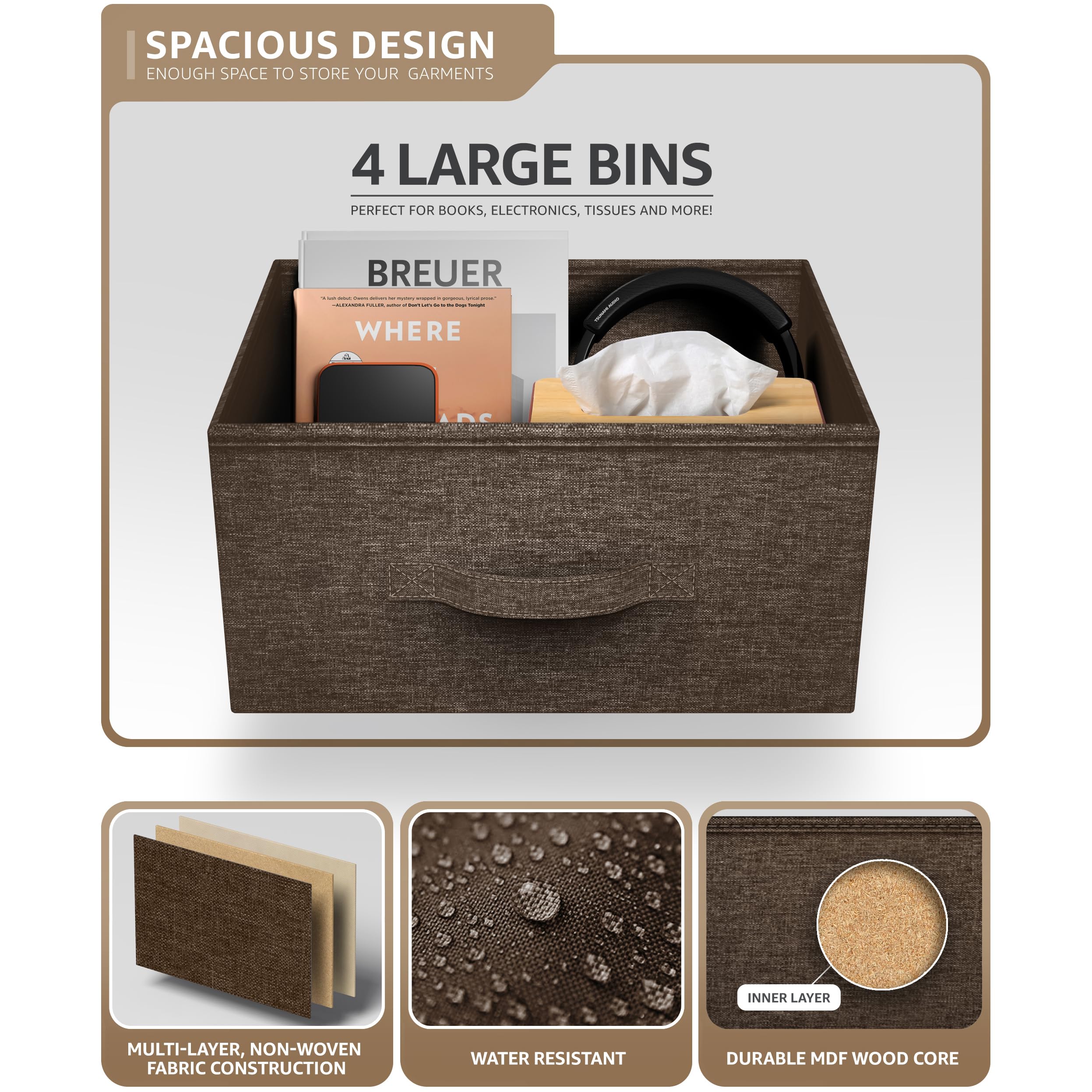 Sorbus 4-Drawer Nightstand - Modern Bedside Table with Steel Frame & Wood Top, Easy Pull Fabric Bins for Bedroom, Office, Dorm | Perfect for Small Spaces, Storage Organization & Home Decor