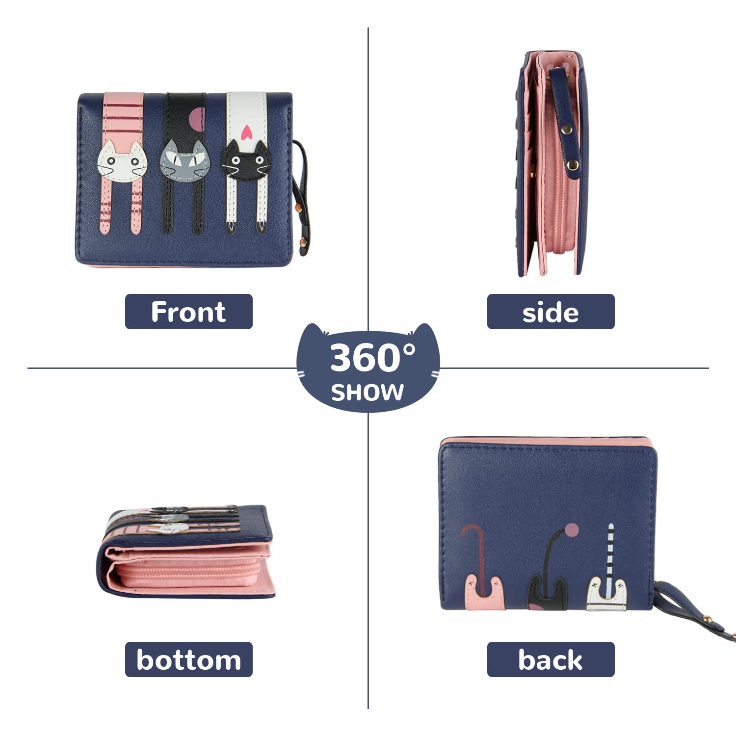 EVEOUT Women's Wallet - PU Leather Bifold Wallet with Coin Purse & Card Slots, Compact & Stylish Money Organizer (Blue) - Perfect for Everyday Use, Travel, and Gift Giving