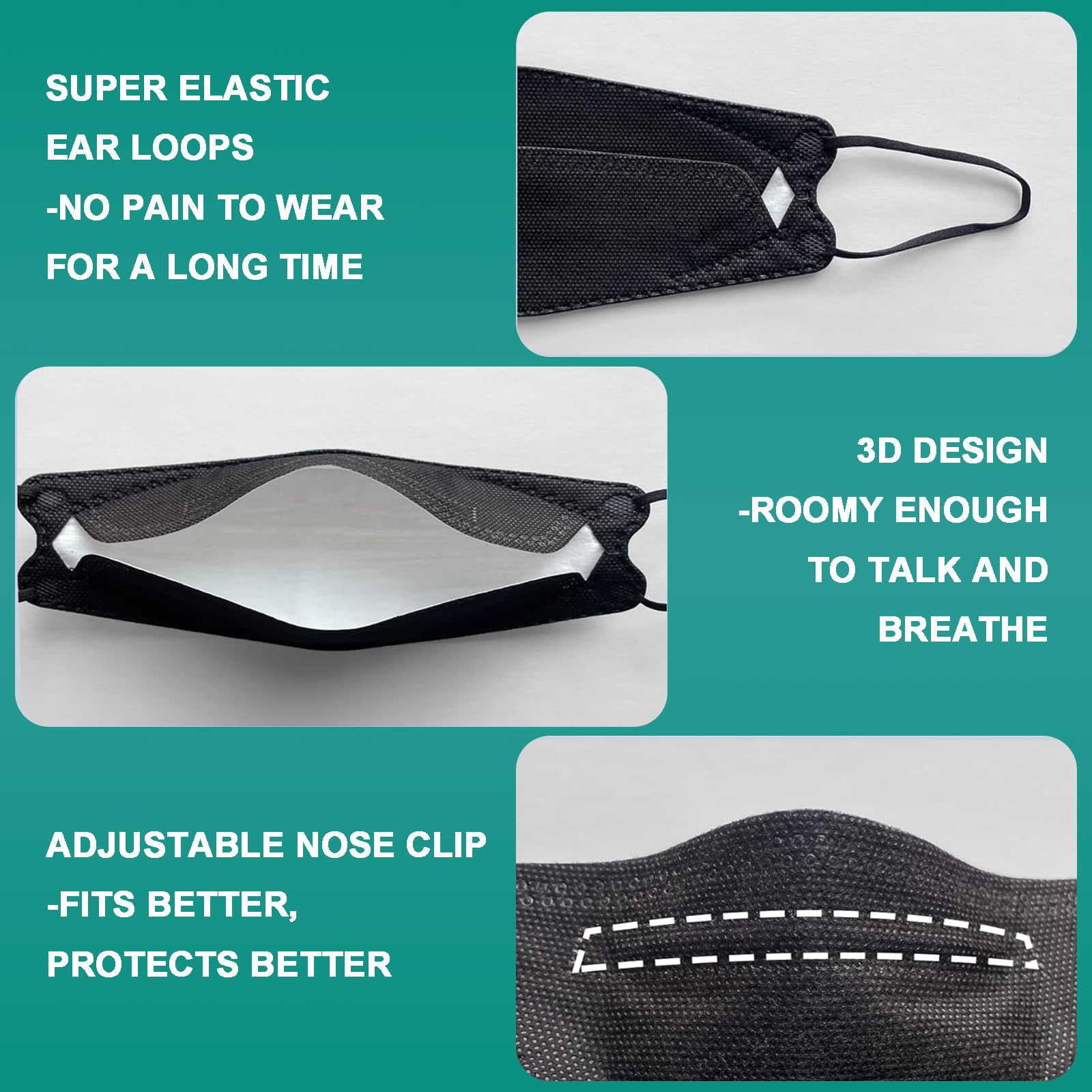 KN95 Face Masks for Adults - 50 Pcs Individually Wrapped, 5-Ply Black Disposable Face Mask with 95% Filtration Efficiency - Protection Against PM2.5, Smoke, Dust & Air Pollution - Ideal for Work, Travel & Daily Commute