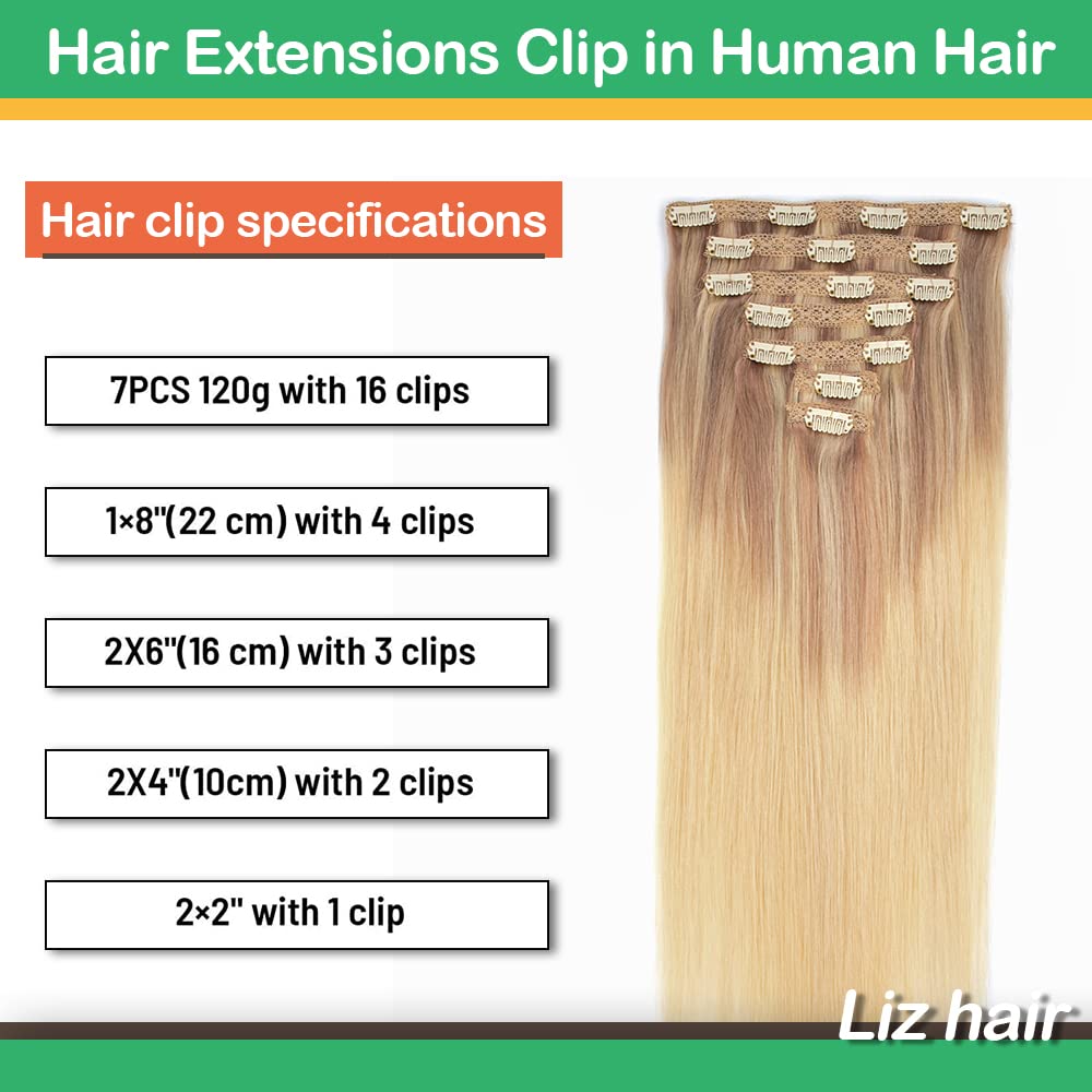 Clip-In Human Hair Extensions 14 Inch 120g 7pcs - Balayage Honey Ash Blonde Highlights on Dirty Blonde Remy Hair - Natural Looking Hair Extensions for Volume & Length - Perfect for Parties, Weddings & Everyday Styling