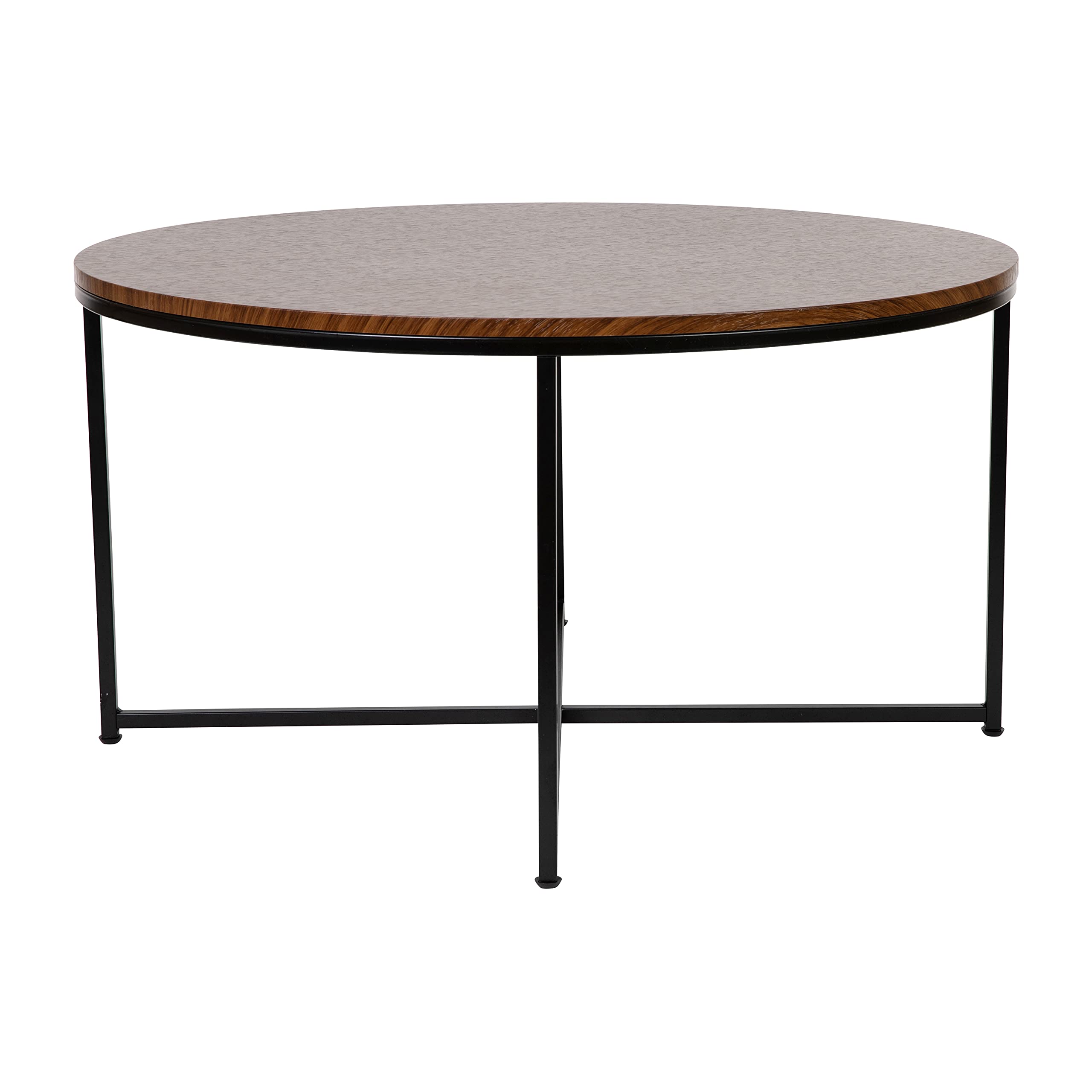 Hampstead Collection Modern Walnut Finish Coffee Table with Crisscross Matte Black Frame - Stylish Living Room Centerpiece for Home Decor