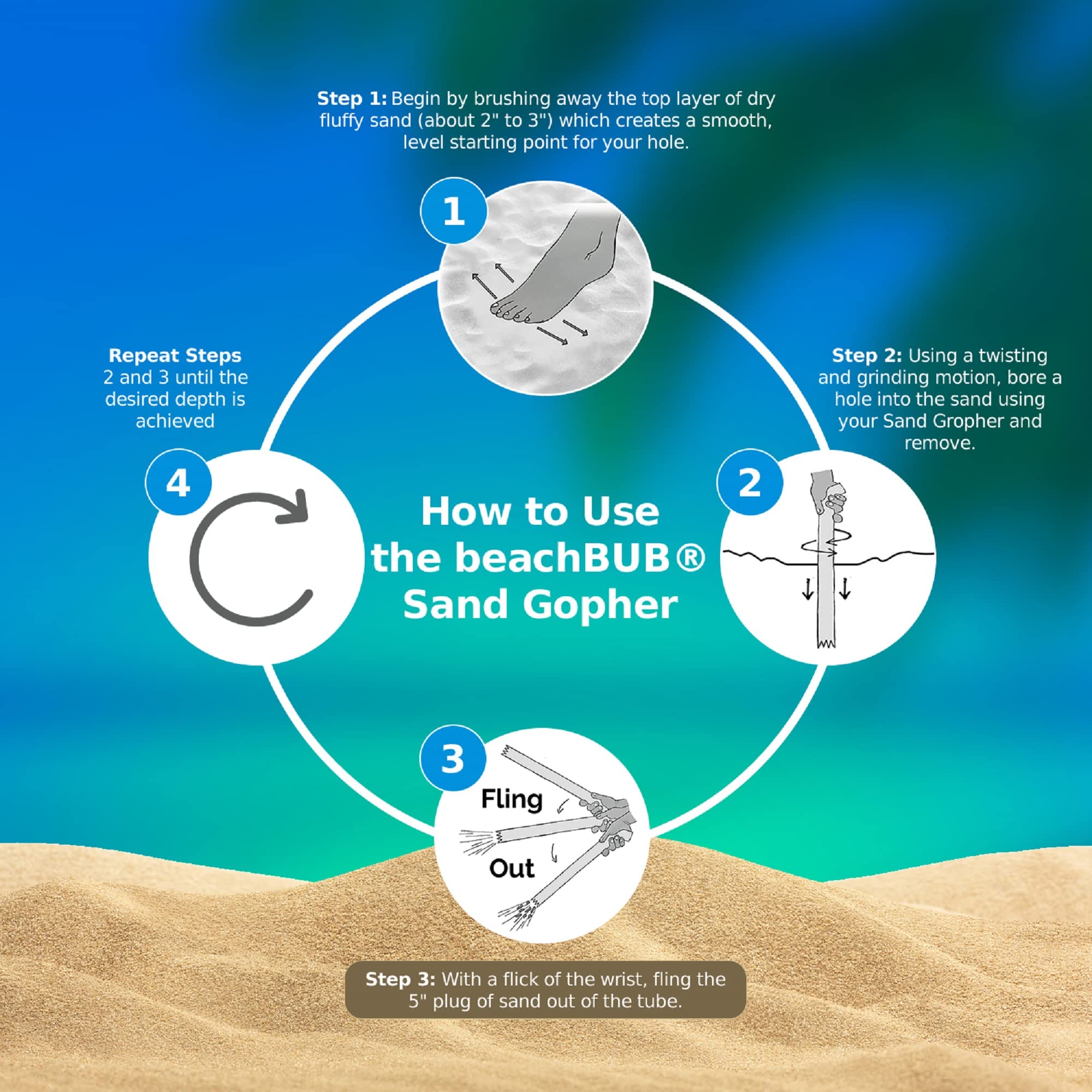 Aluminum Sand Digger Tool - Compact 15'' Holes for Beach Umbrella & Anchors - Perfect for Beach Setup