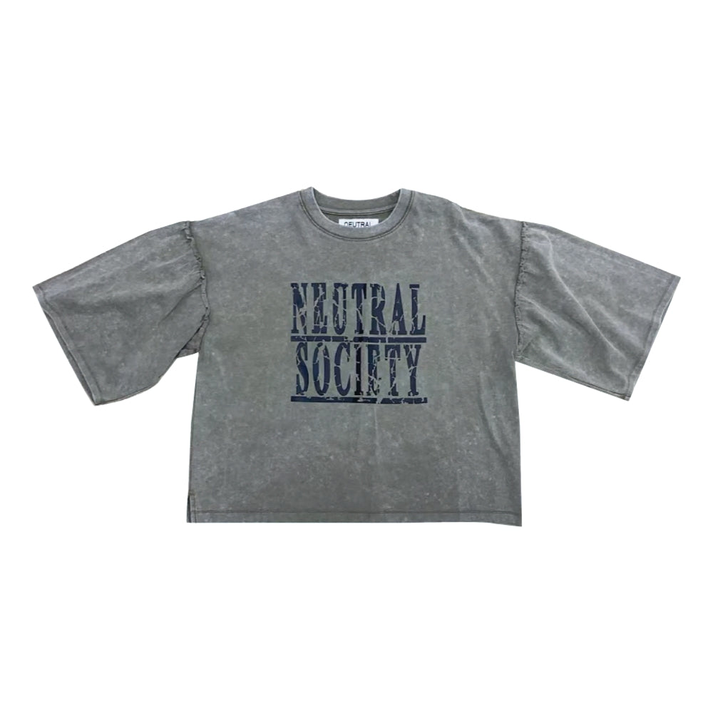 Neutral Society Snow Wash Shirred Sleeves Tee - Olive Green Women's T-Shirt for Casual Wear & Everyday Outfits